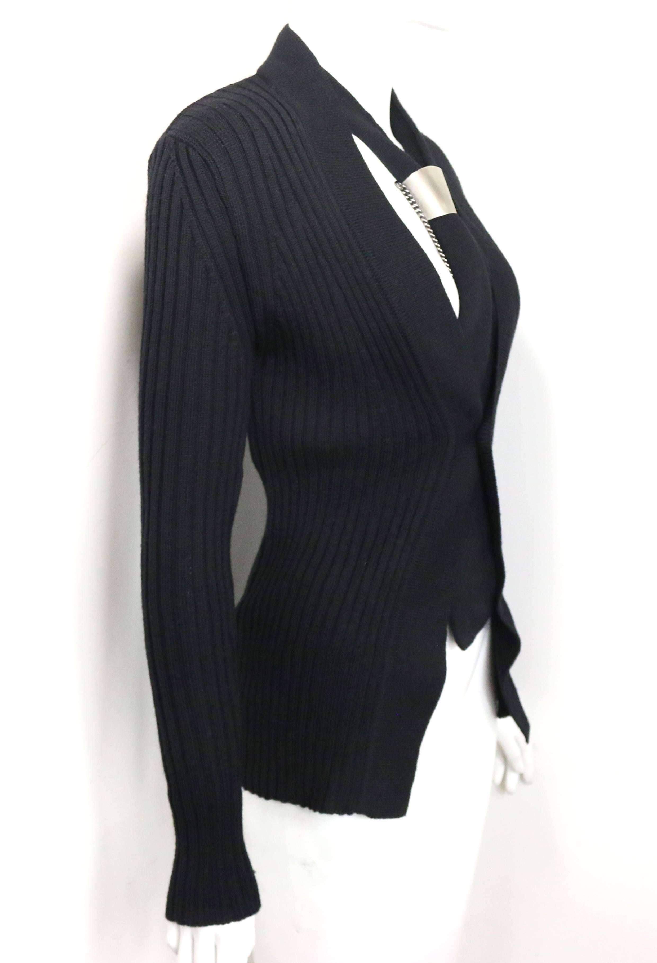 Women's or Men's Dirk Bikkembergs Black Wool Cardigan with Silver Toned Hardware Tie Clip 