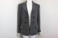 1998 Chanel Black Tweed Wool  with White Knitted Net Double Breasted Jacket