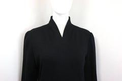 90s Celine Black Wool V-Shaped Neckline Long Dress