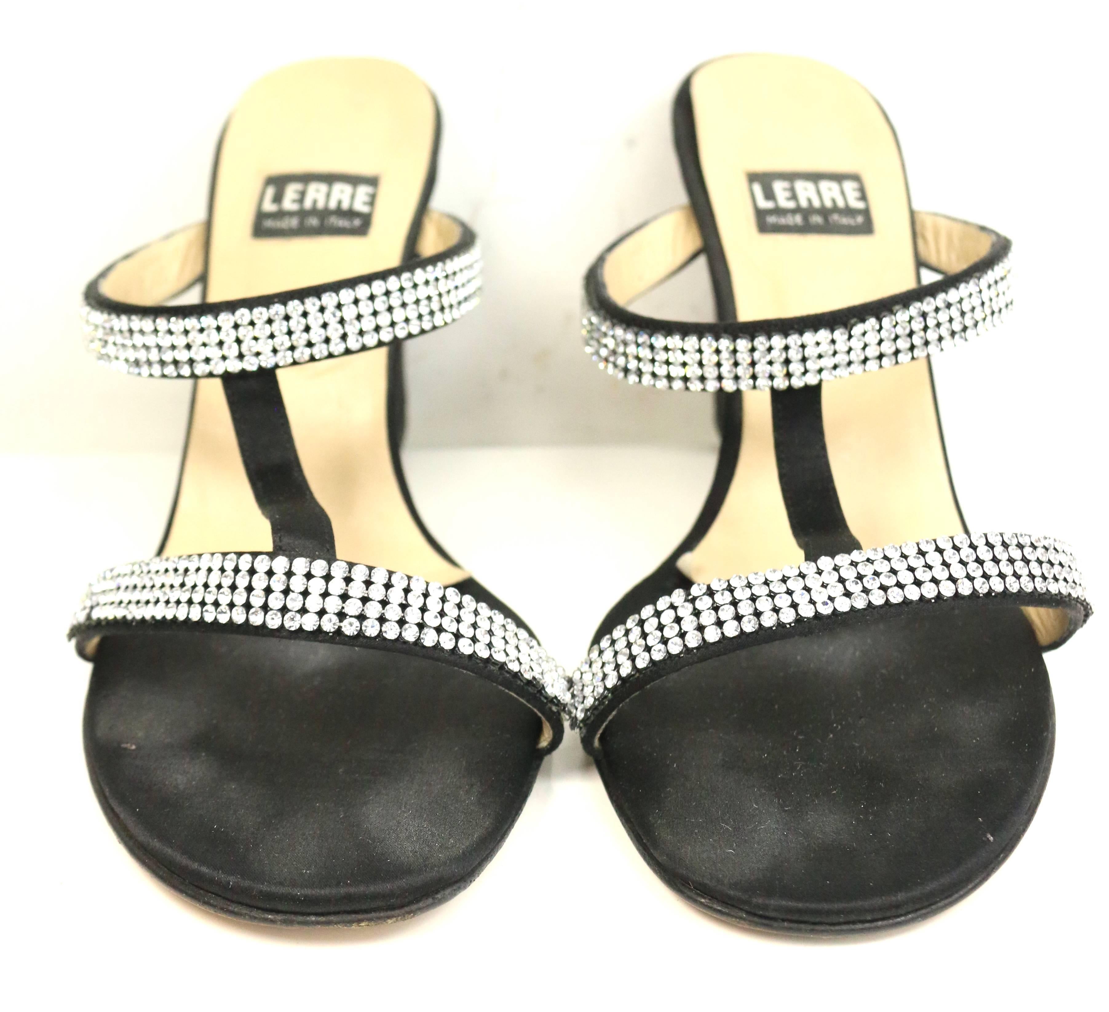 - Vintage 80s LERRE black with silver rhinestones strap open toe sandals heels. Featuring a satin heels. 

- Made in Italy. 

- Size 38. 

