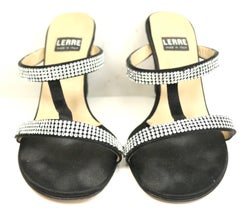 LERRE Black with Silver Rhinestones Strap Open Toe Sandals Heels