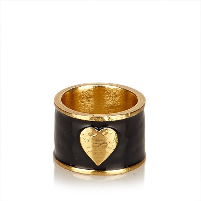 Chanel Black and Gold Toned CC and Heart Ring