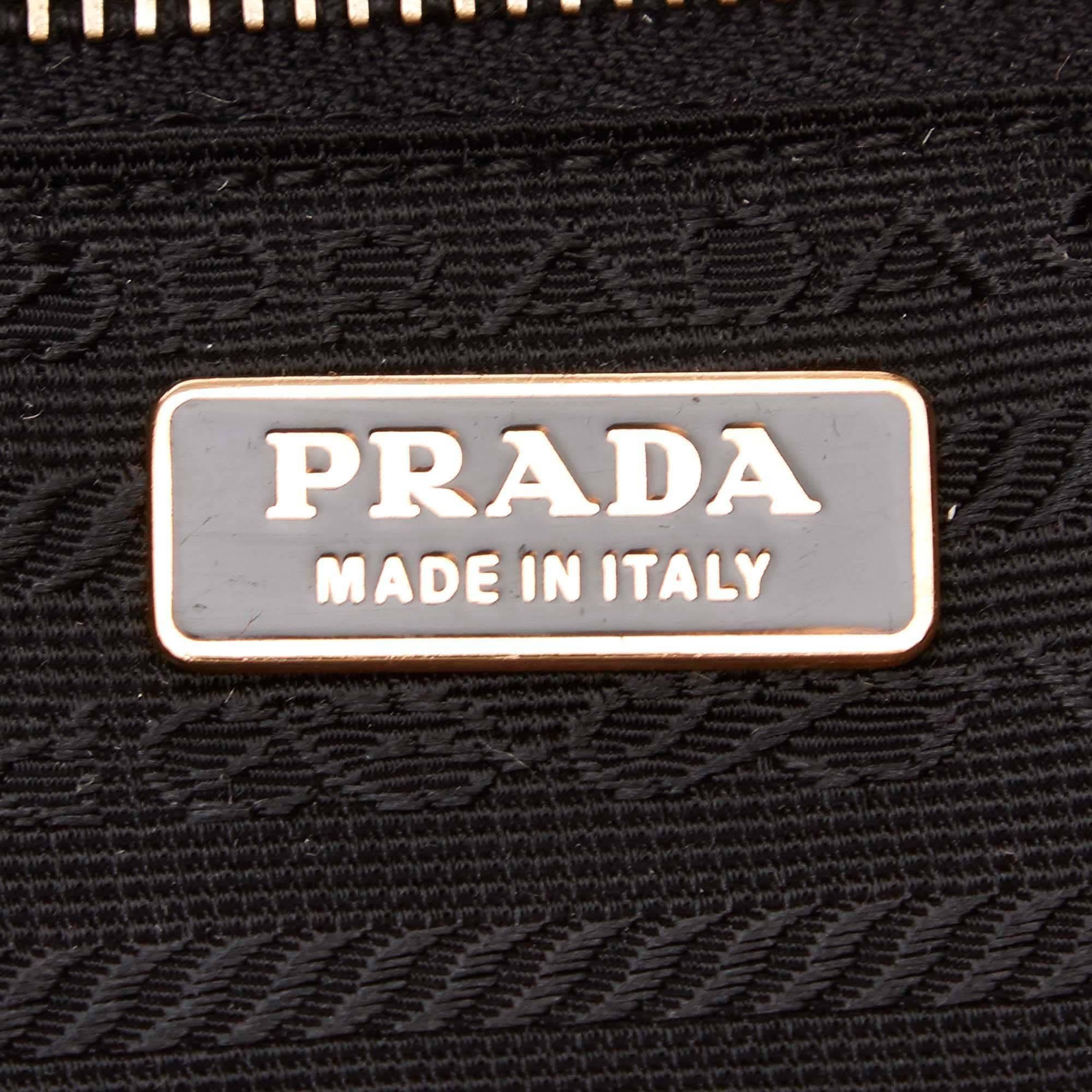 Prada Black Leather Gold Toned Eyelet Handbag 2