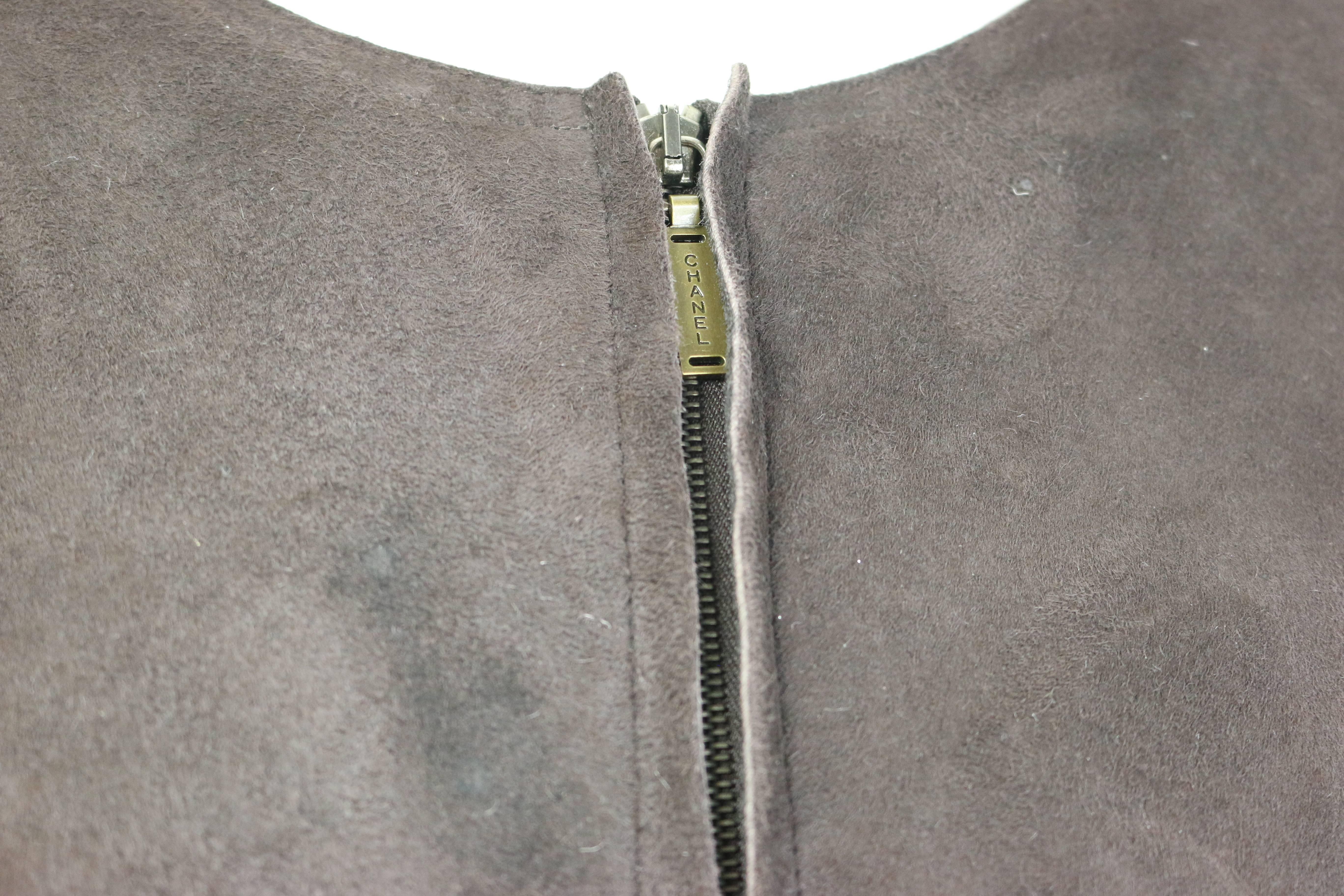 Noir Chanel - Veste en daim marron avec doublure en peau de mouton et fourrure en vente