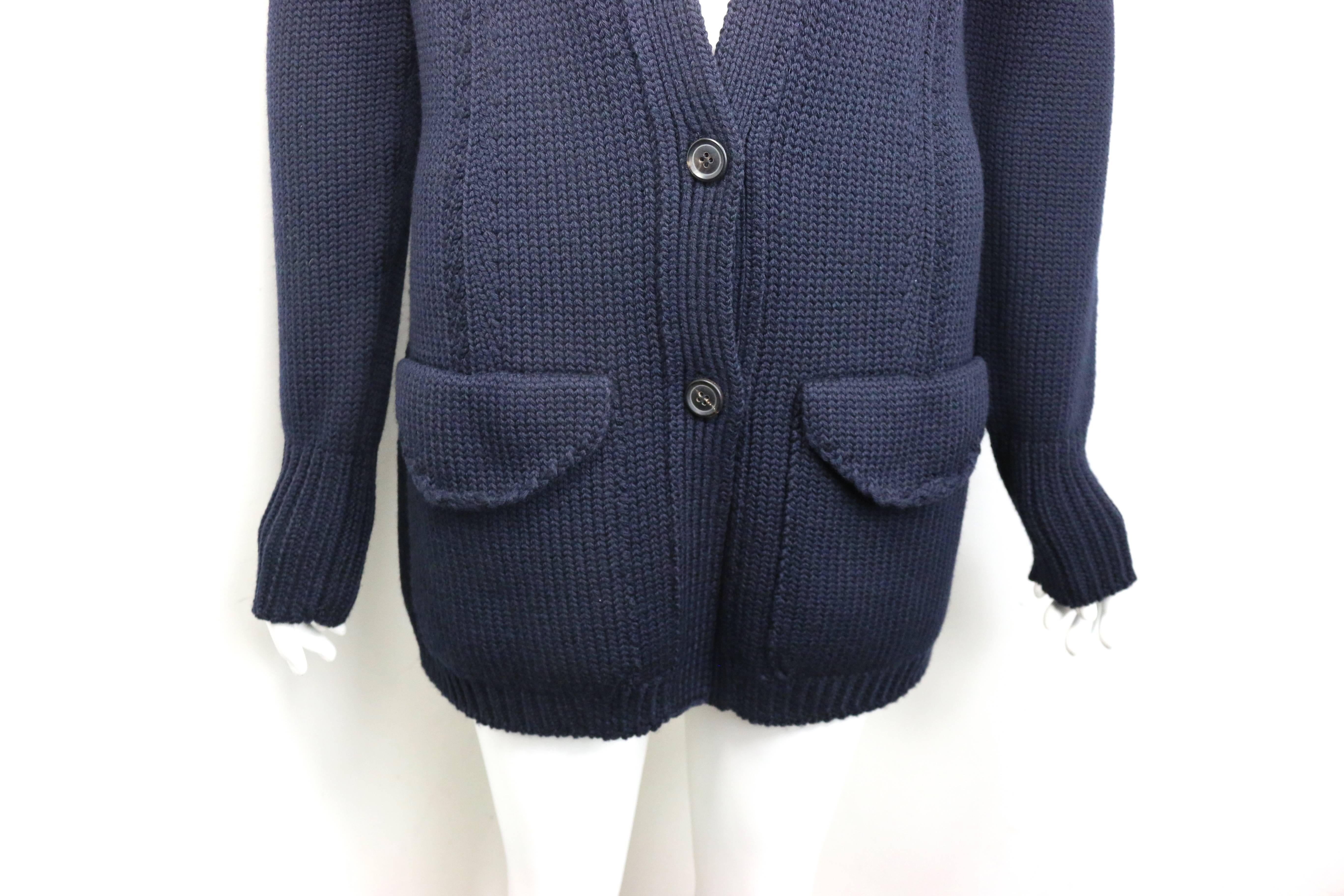 Noir Gucci by Tom Ford - Veste cardigan en laine tricotée bleu marine foncé, automne 1996  en vente
