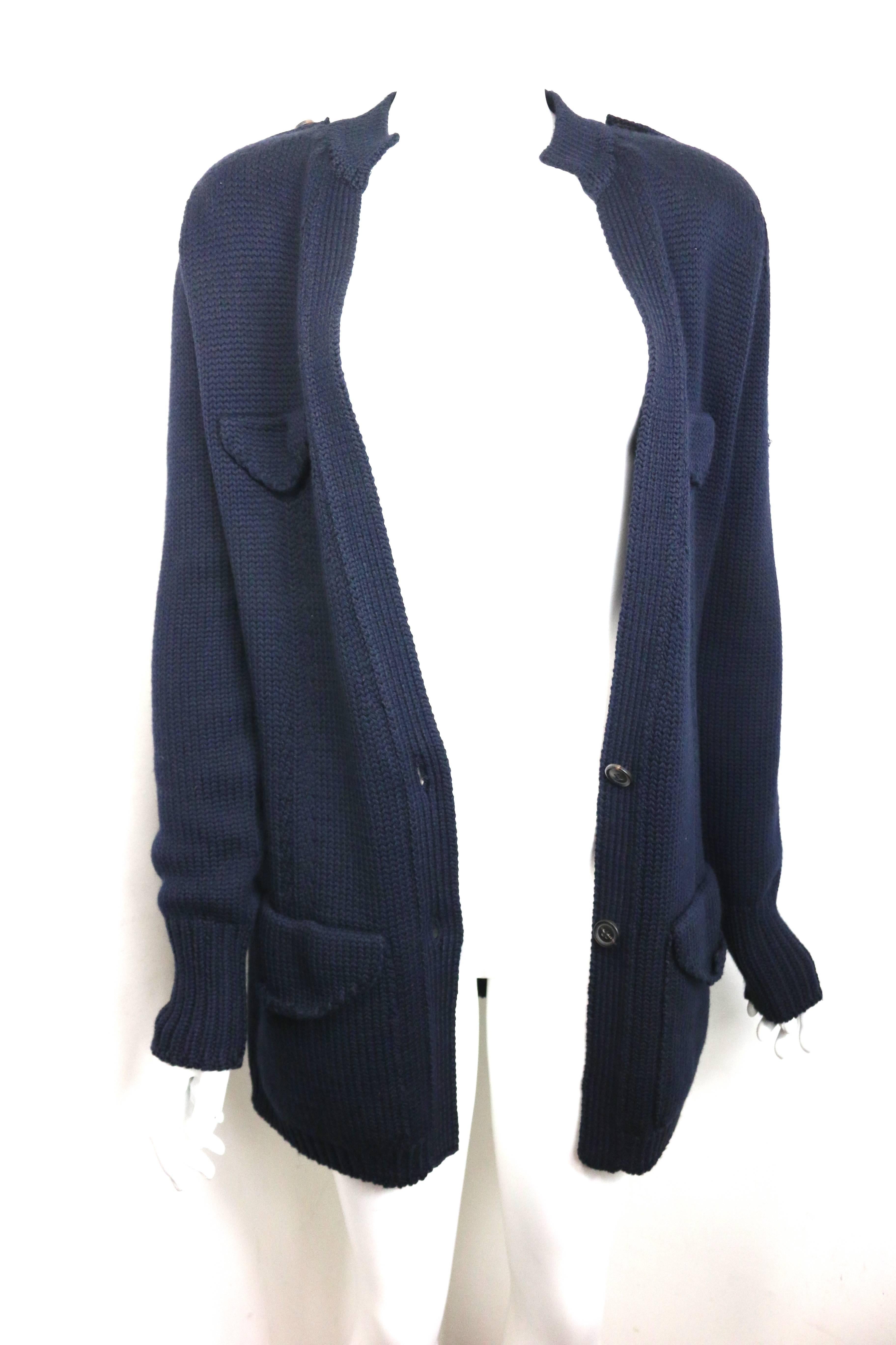 Gucci by Tom Ford - Veste cardigan en laine tricotée bleu marine foncé, automne 1996  en vente 2