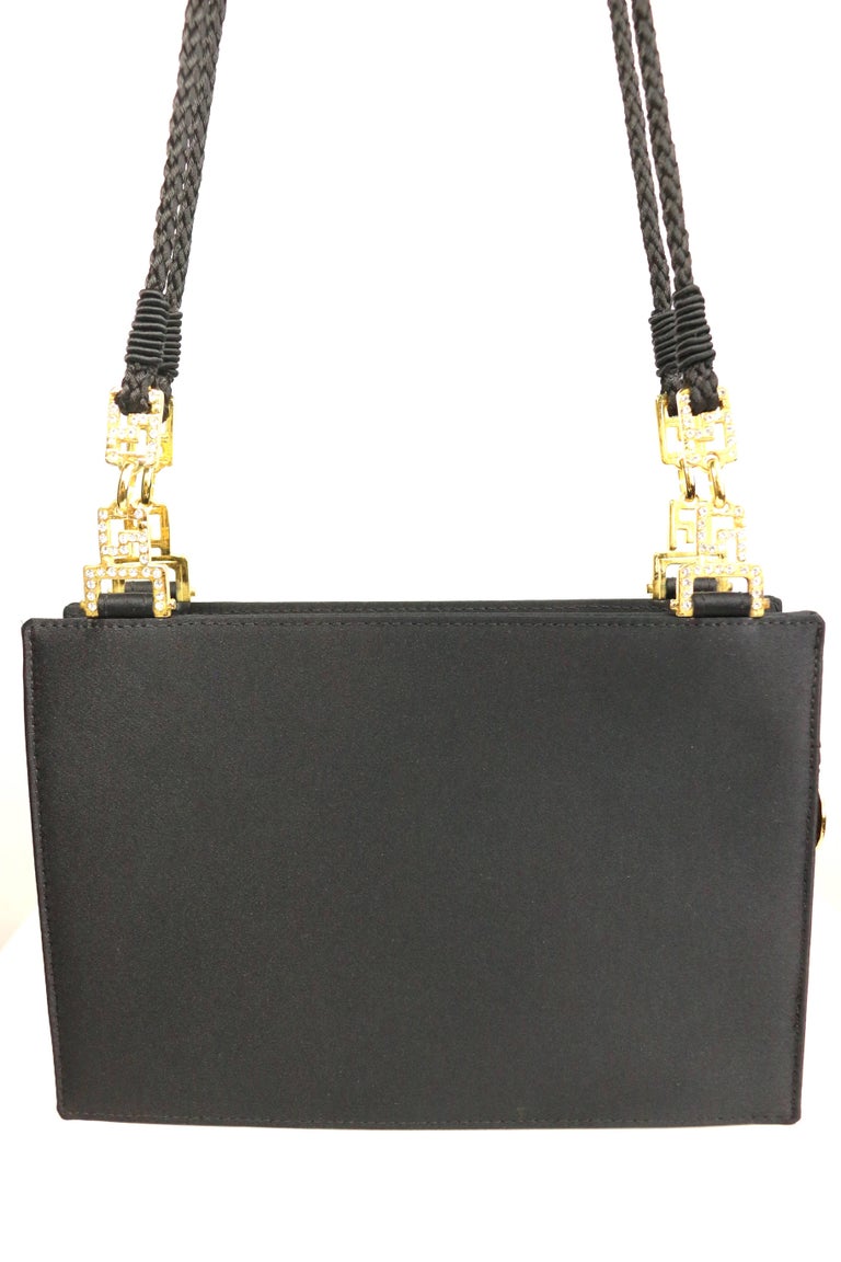 90s Gianni Versace Couture Black Satin Gold and Rhinestone Medusa ...