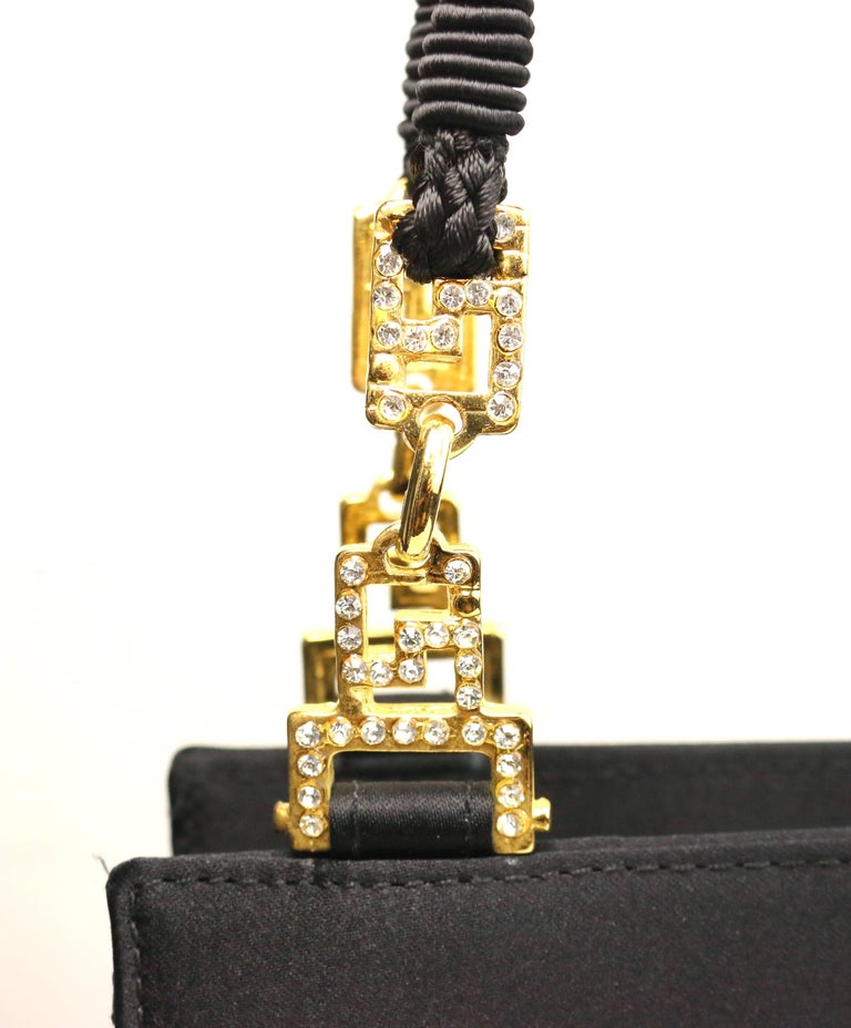 90s Gianni Versace Couture Black Satin Gold and Rhinestone Medusa ...