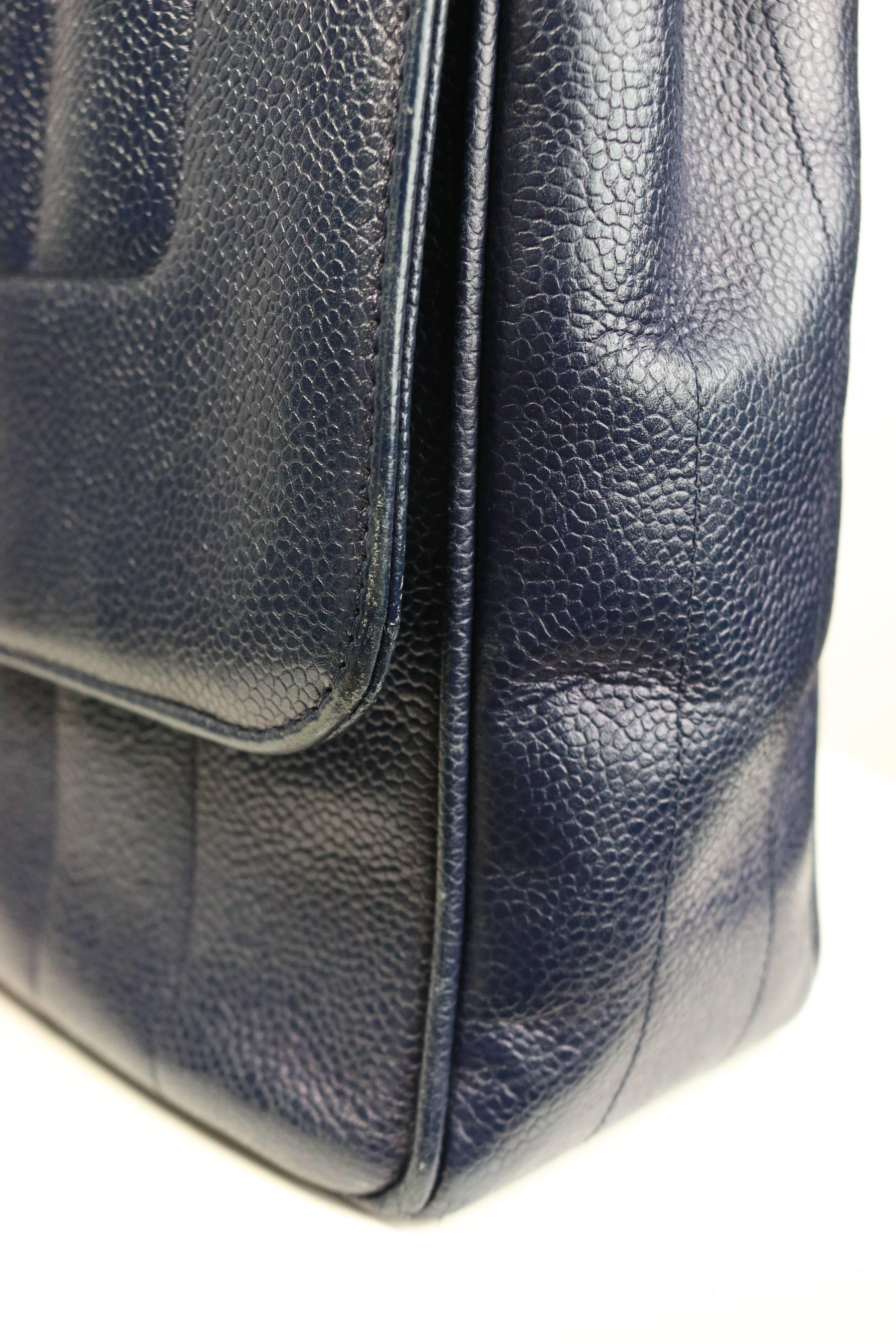 Women's Chanel Classic Navy Blue Caviar Leather Flap Handbag