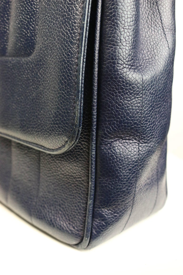 Chanel Classic Navy Blue Caviar Leather Flap Handbag at 1stDibs