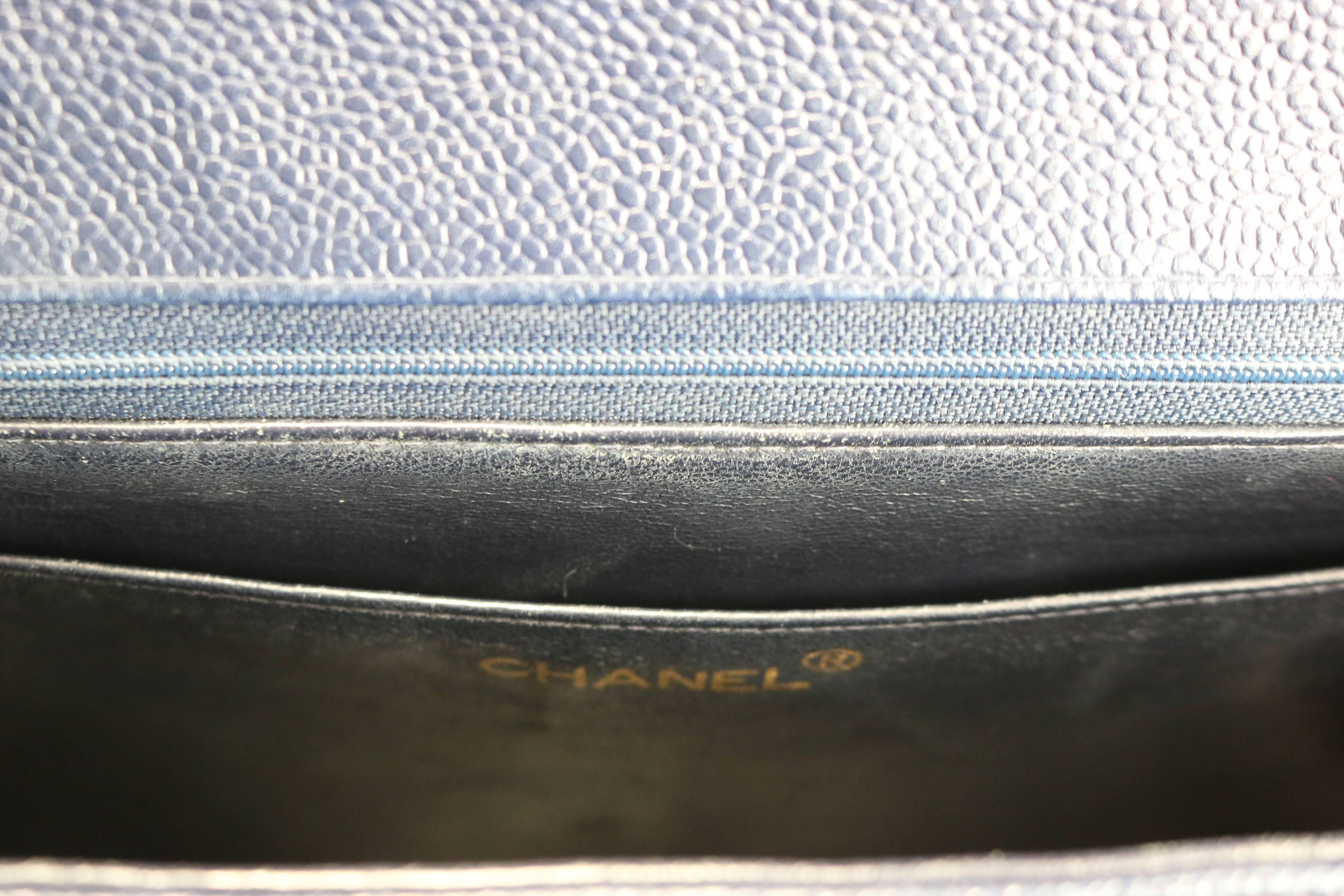 Chanel Classic Navy Blue Caviar Leather Flap Handbag 4