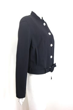 Dorothee Bis Black Mandarin Neck with Mirror Buttons and Belt Cropped Jacket