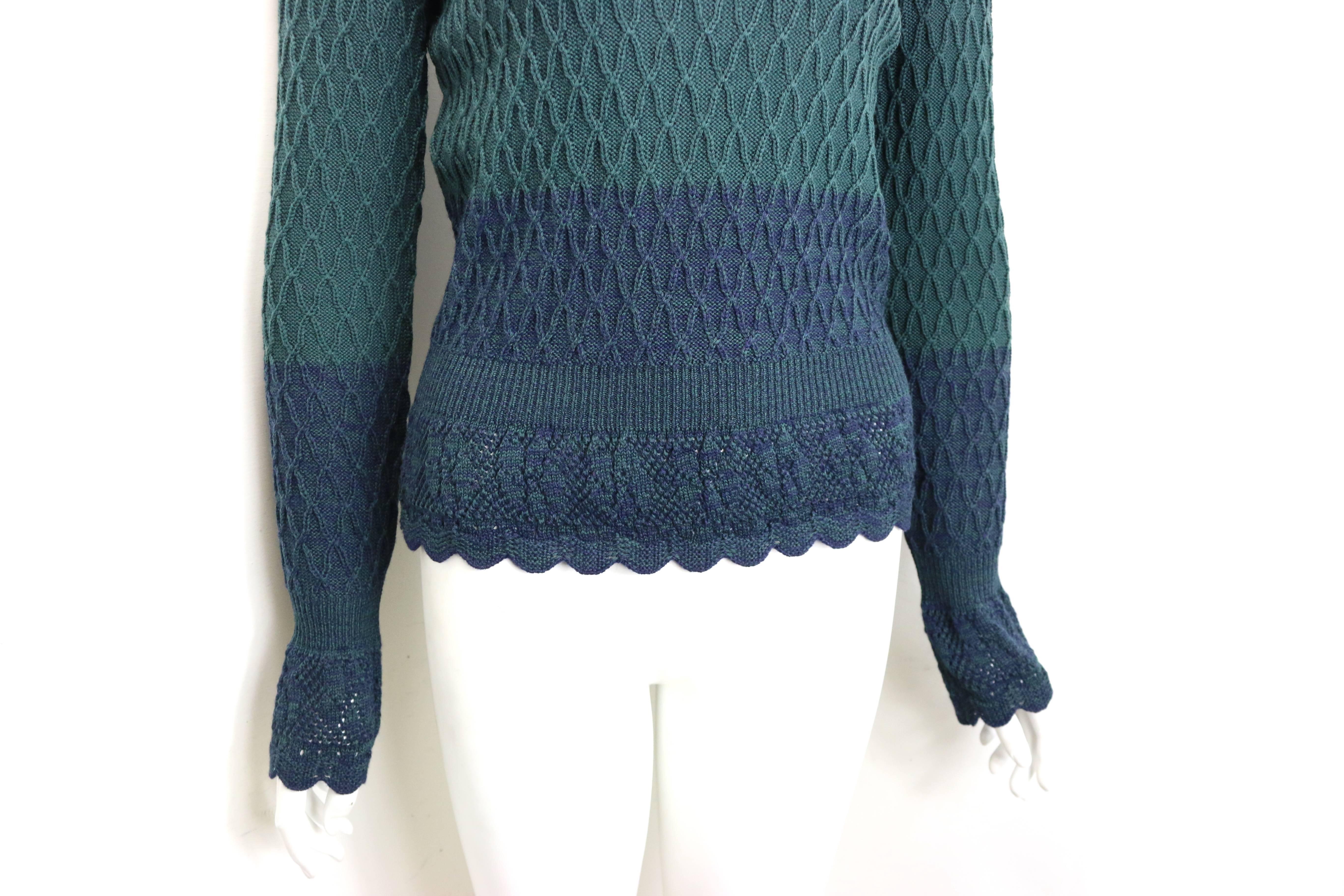 Black Christian Lacroix Purple/Green/Blue Knitted Pattern Wool Mock Neck Top