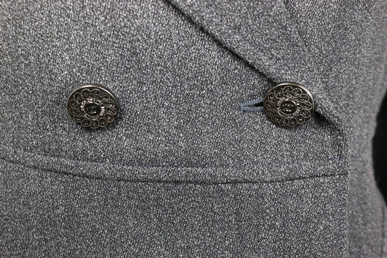 Vintage Fall 1997 Chanel Grey Wool Double Breasted Jacket For Sale 1