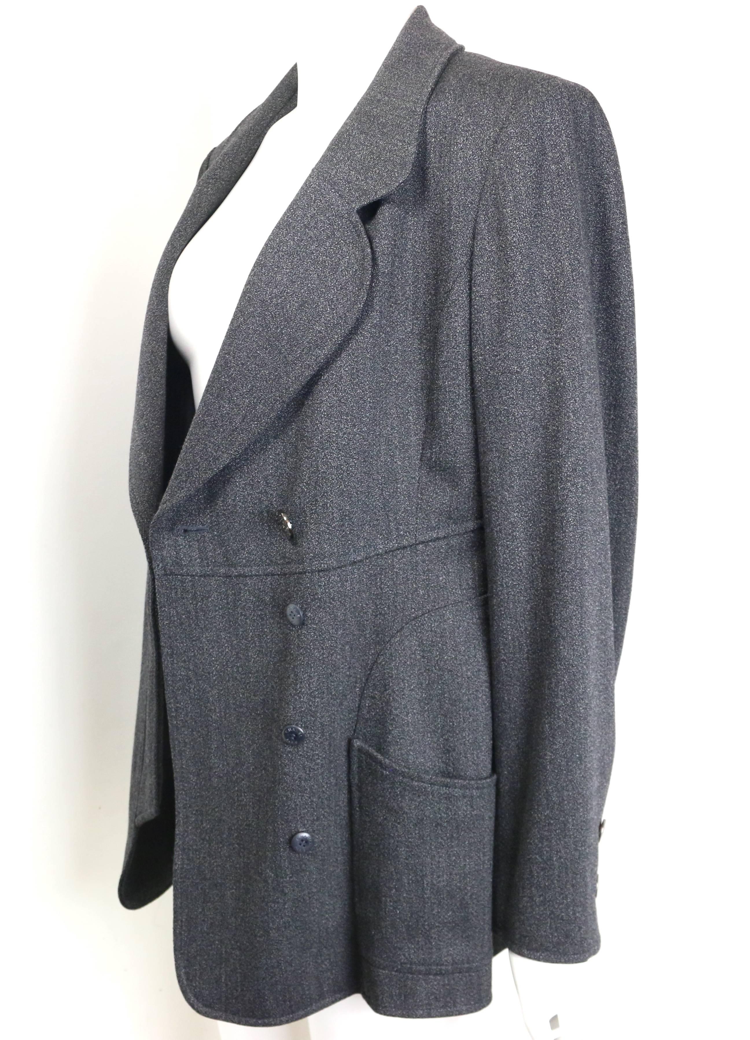 Gris Vintage Automne 1997 Chanel Veste double boutonnage en laine grise en vente