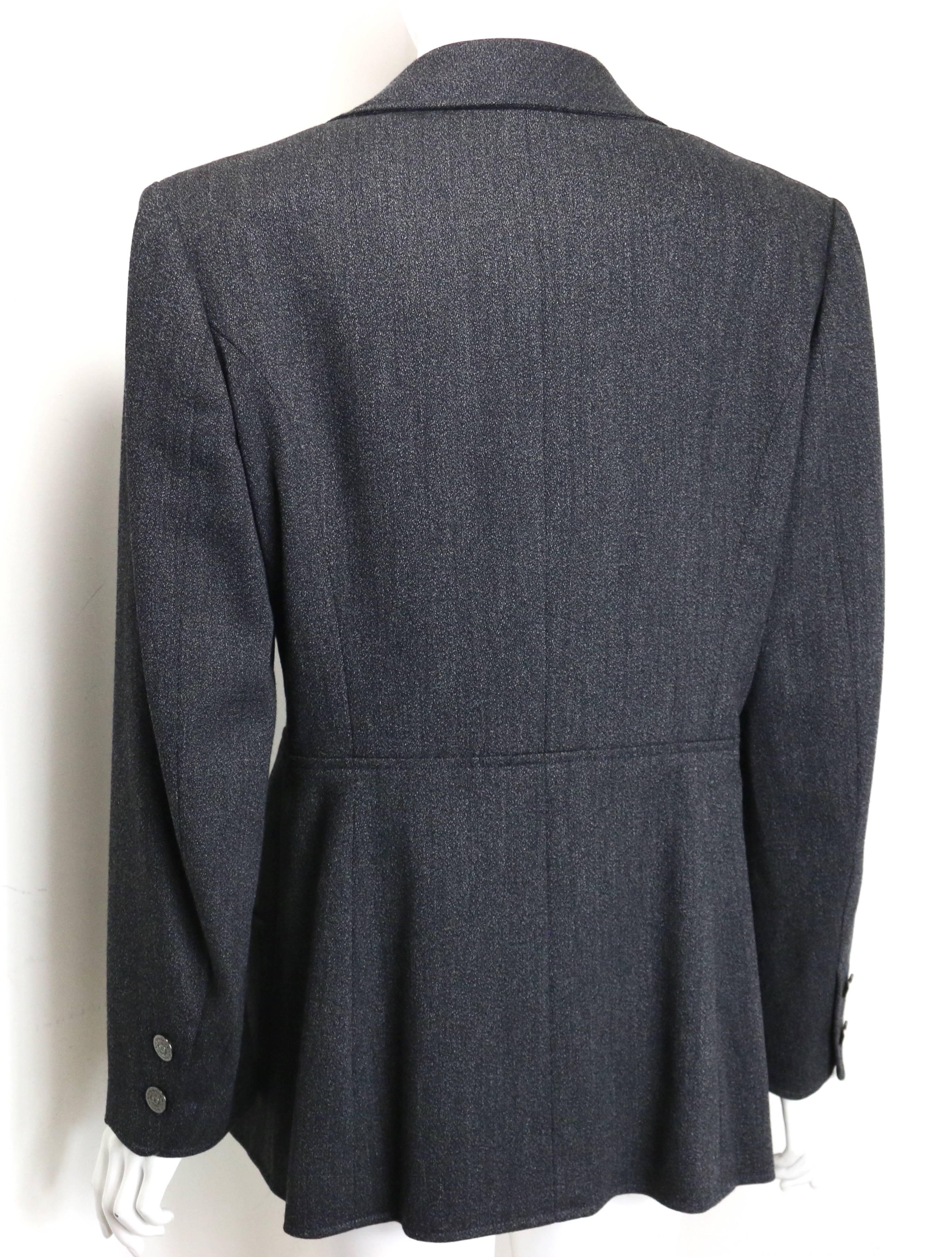 Vintage Fall 1997 Chanel Grey Wool Double Breasted Jacket In Excellent Condition For Sale In Sheung Wan, HK