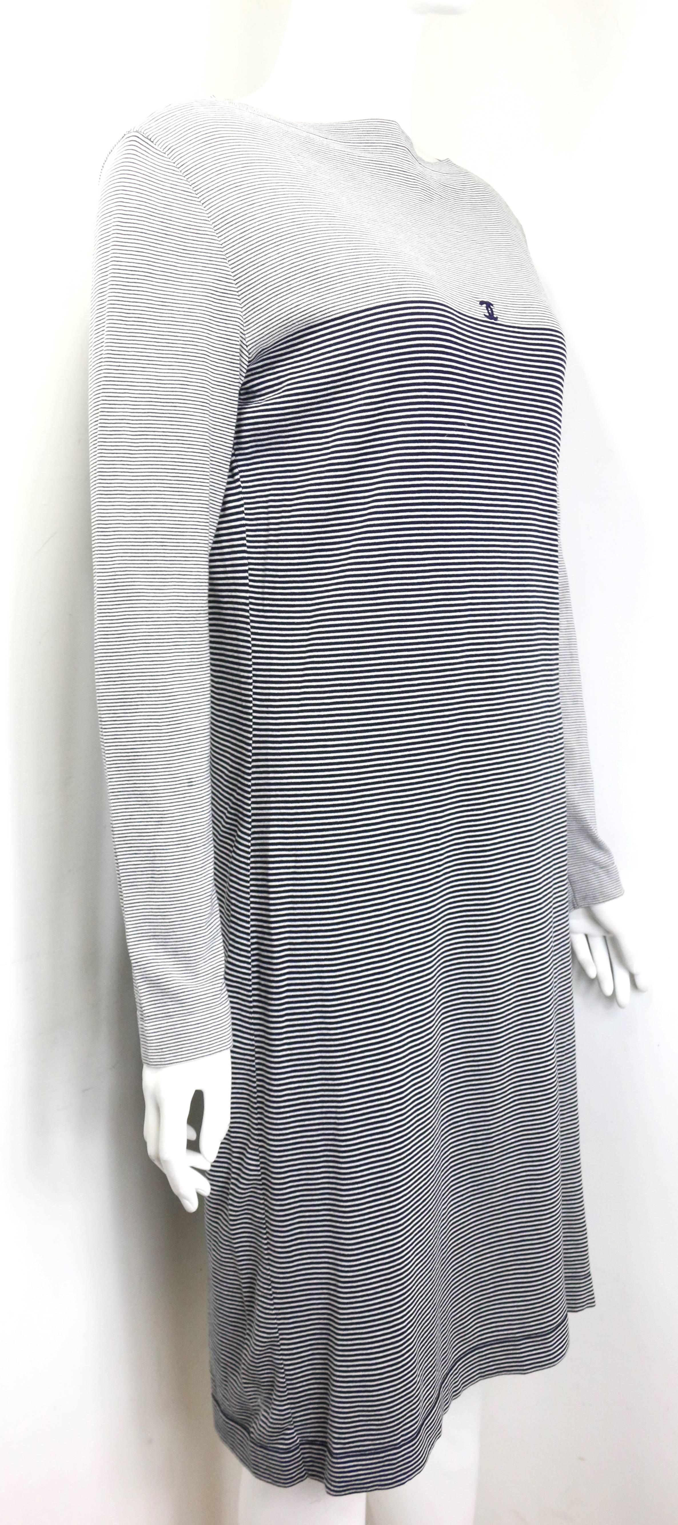 Gray Chanel Black and White Stripe Cotton Long Sleeves Dress For Sale
