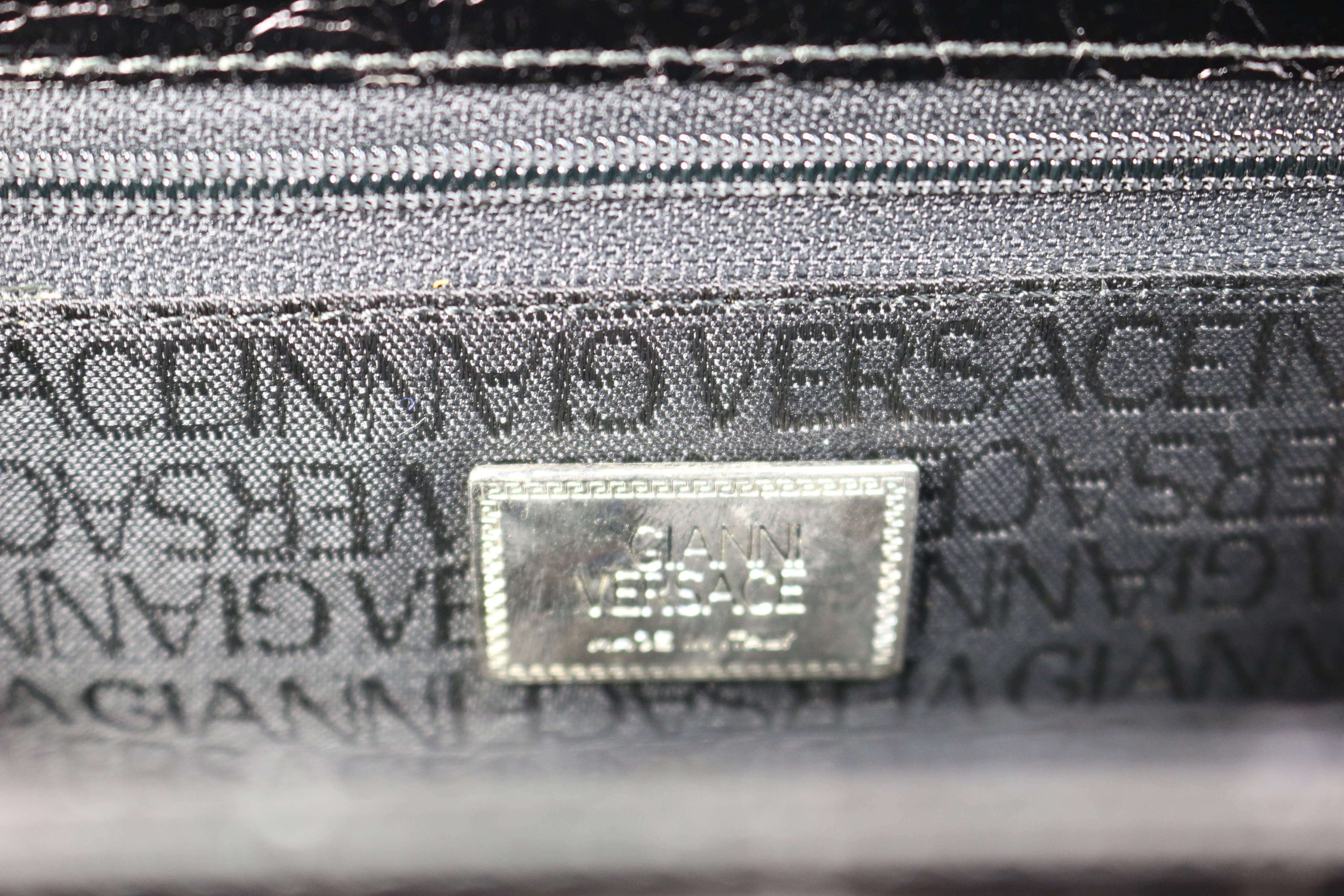 Women's Gianni Versace Black Croc Leather Flap Shoulder Bag For Sale