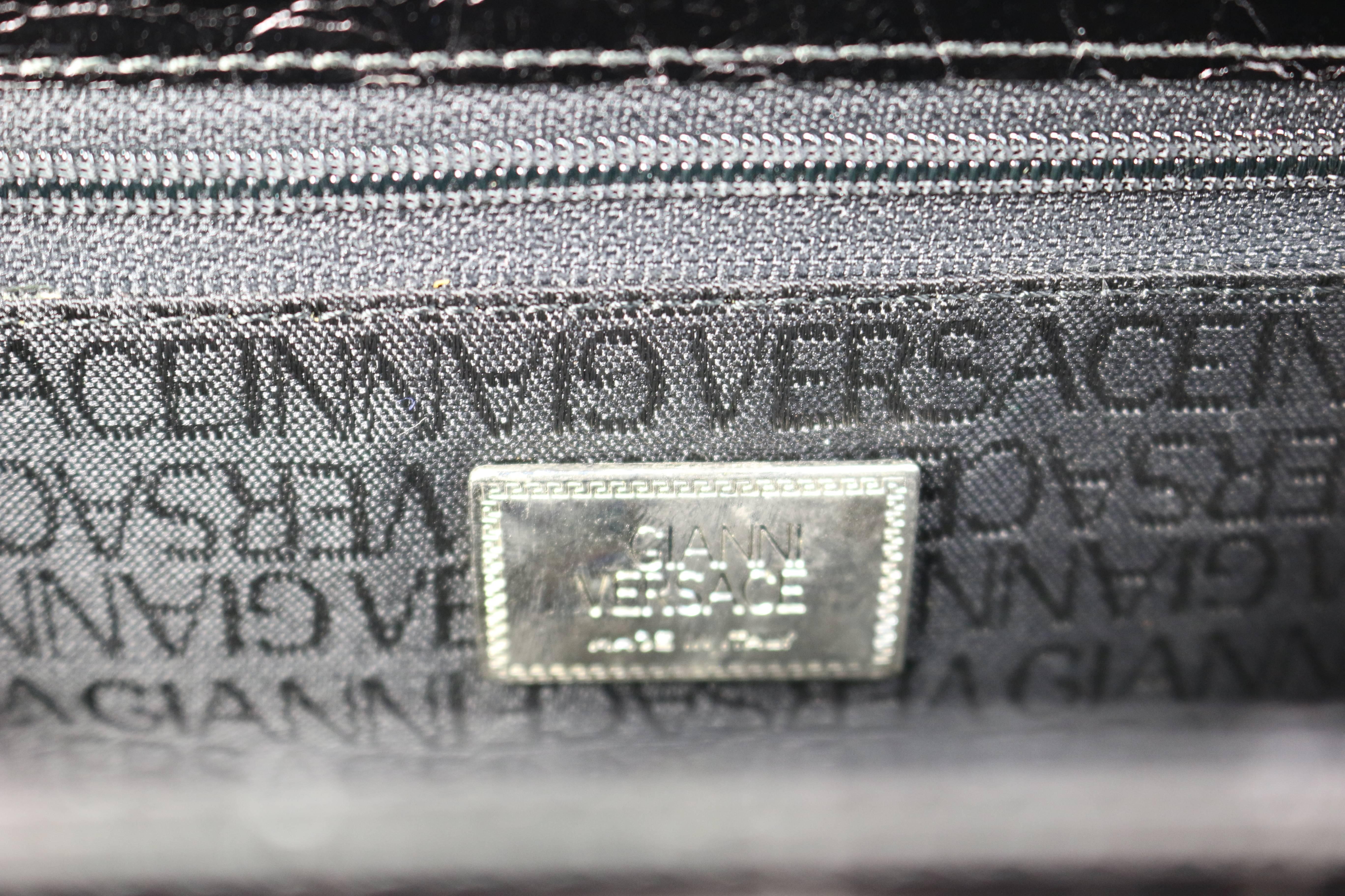 Women's Gianni Versace Black Croc Leather Flap Shoulder Bag