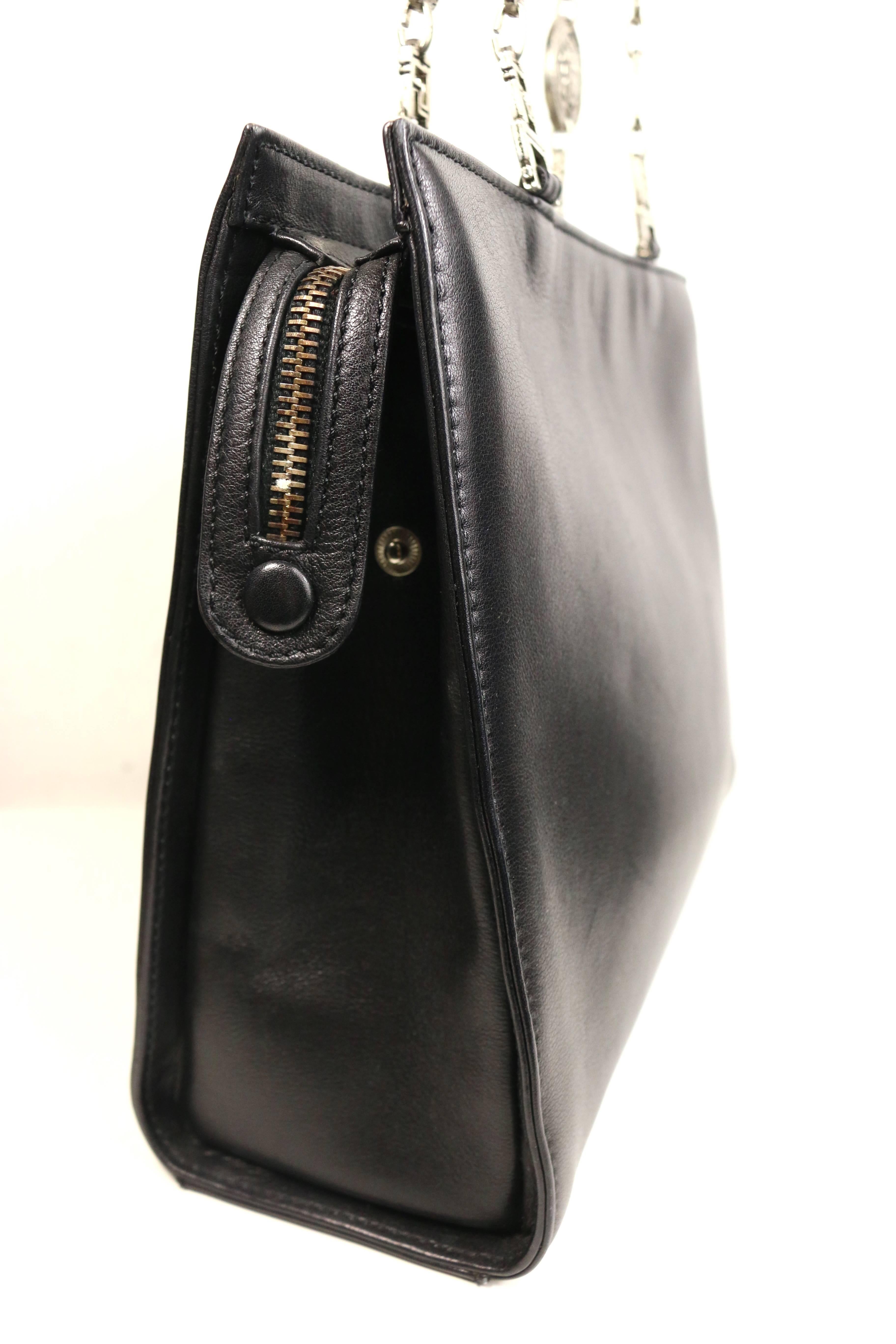 Women's Gianni Versace Couture Black Leather Embedded Silver Medusa Handbag