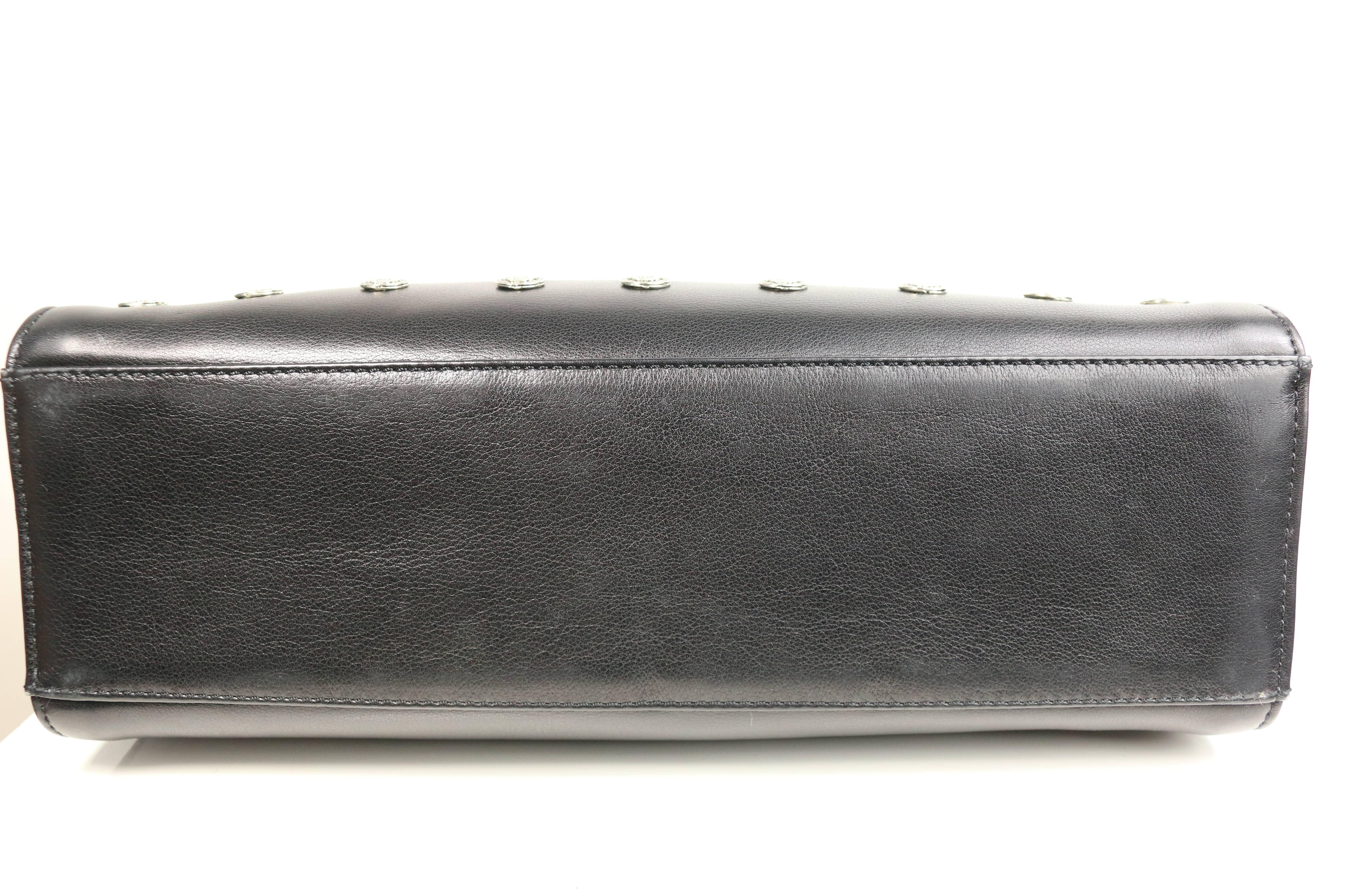 Gianni Versace Couture Black Leather Embedded Silver Medusa Handbag 1