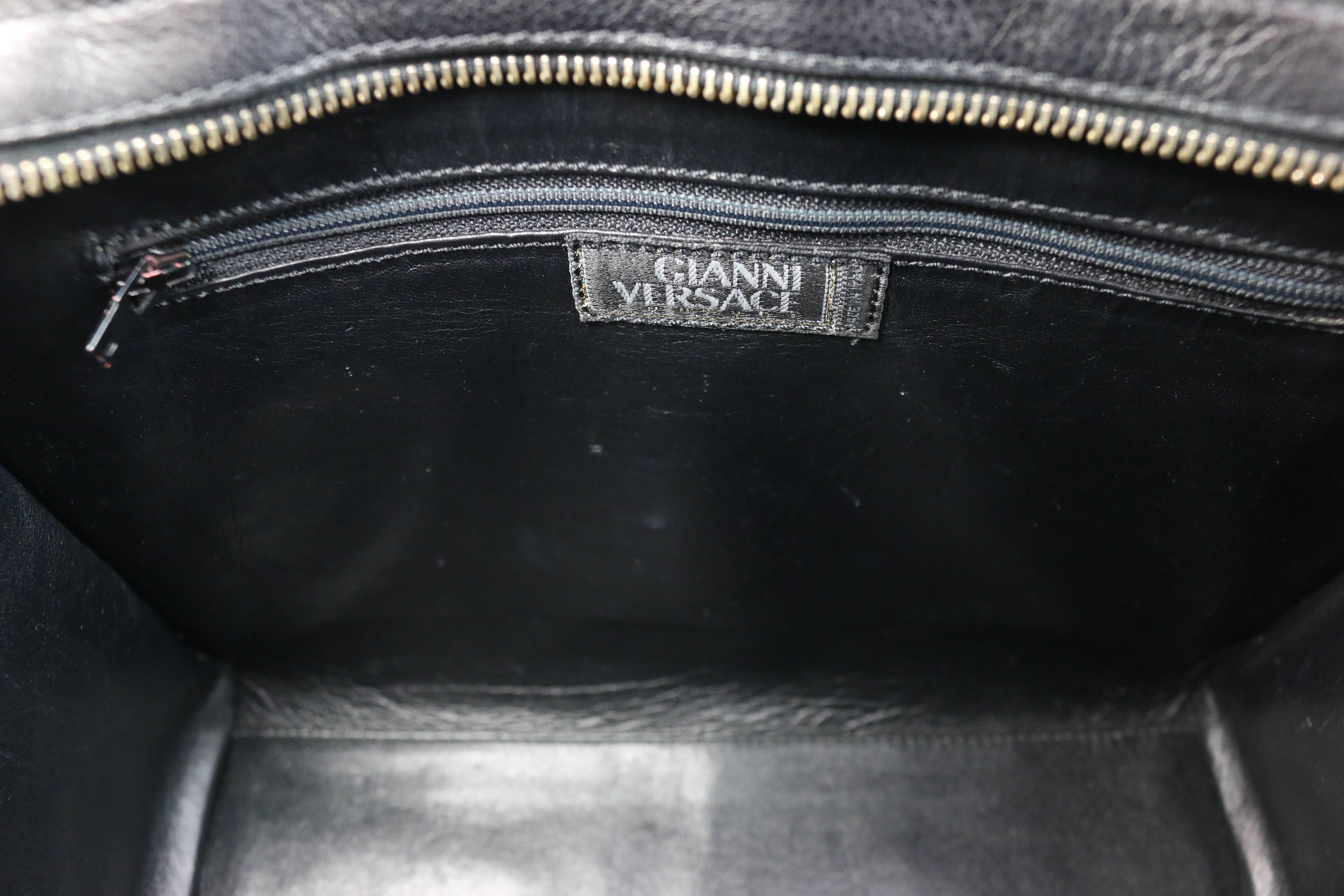 Gianni Versace Couture Black Leather Embedded Silver Medusa Handbag 2