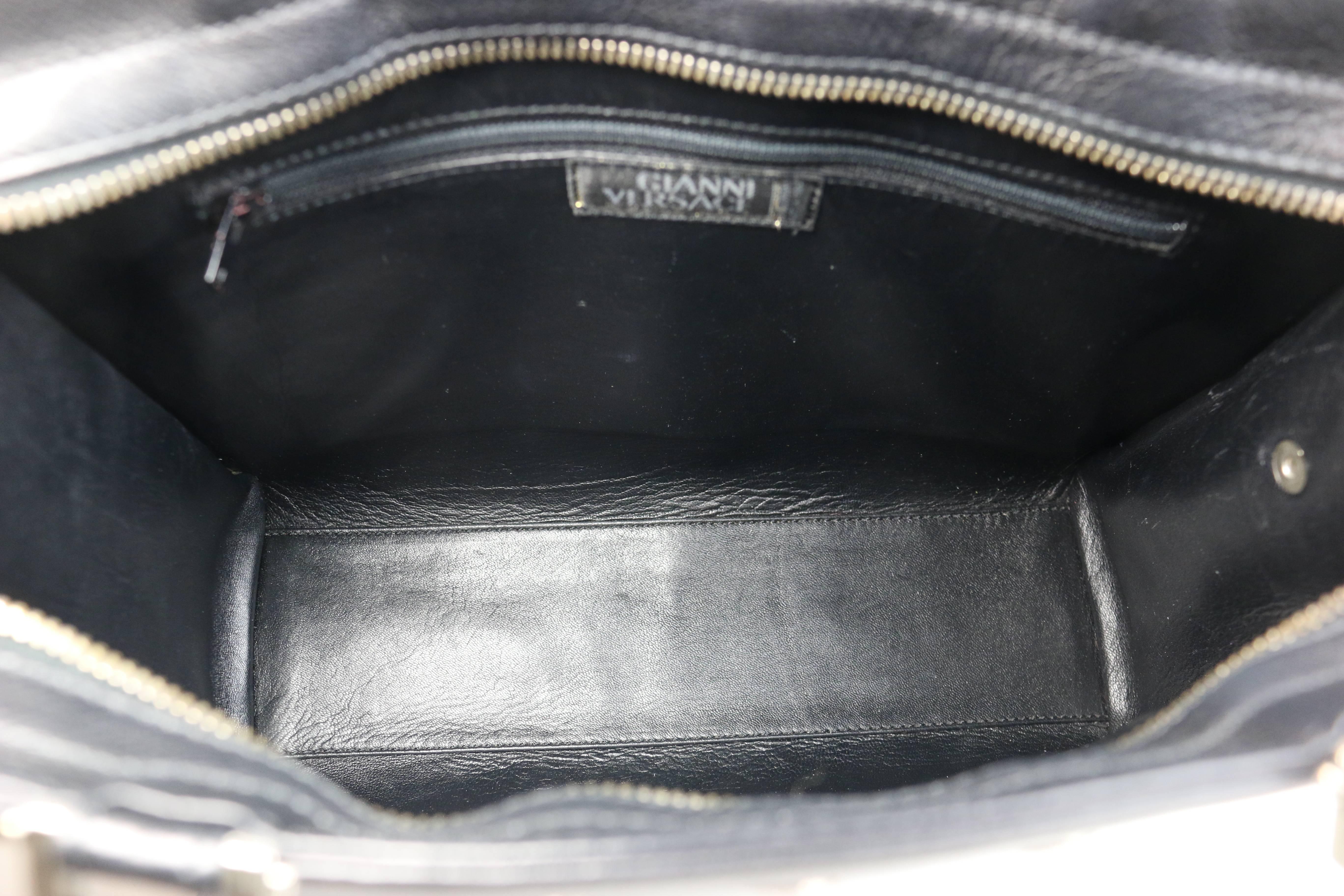 Gianni Versace Couture Black Leather Embedded Silver Medusa Handbag 3