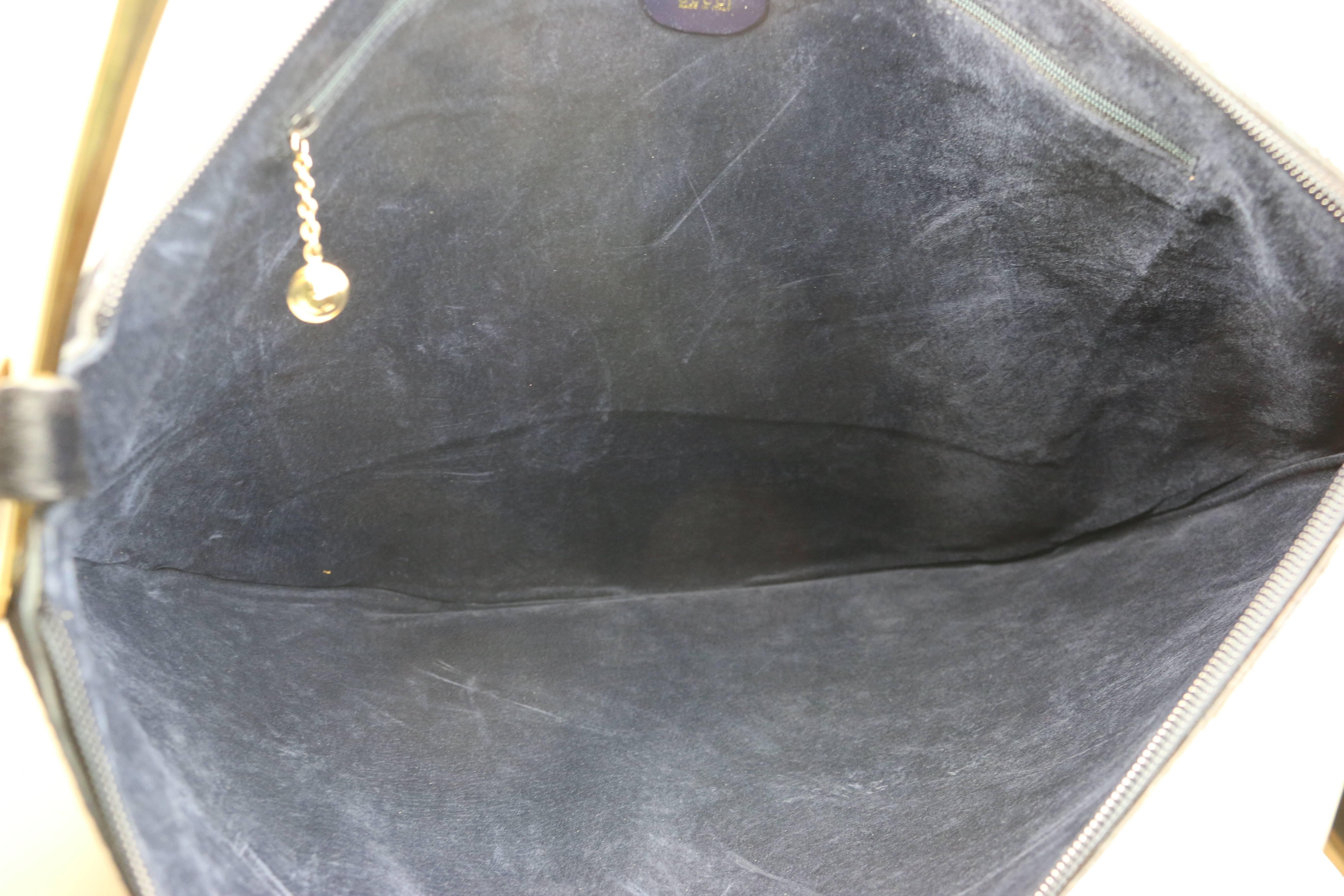 Black Fall 1996 Gucci by Tom Ford Navy Pony Hair Half Circle Jumbo Shoulder Bag 