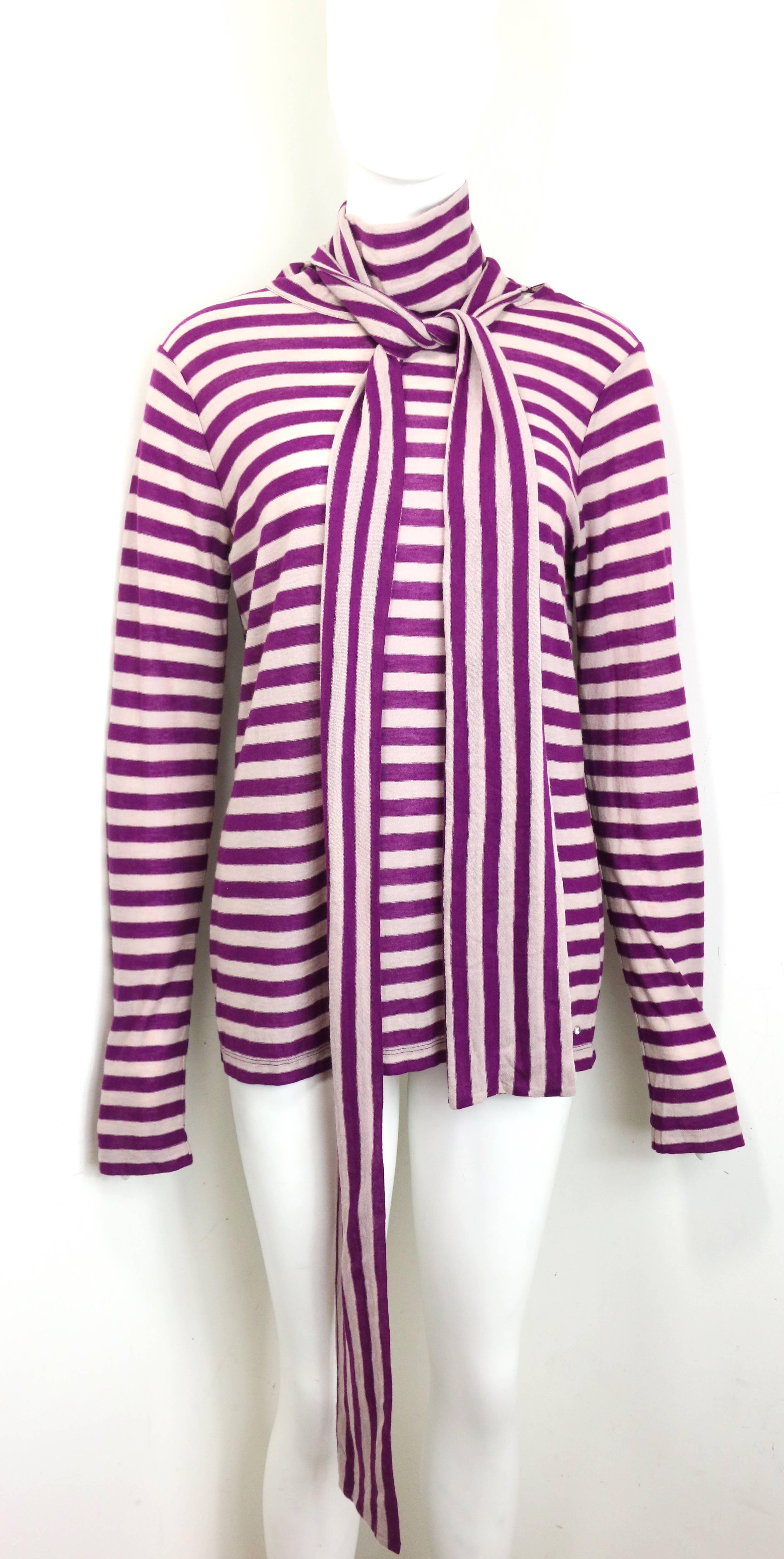 Women's Sonia Rykiel Purple and White Stripe Wool Top 