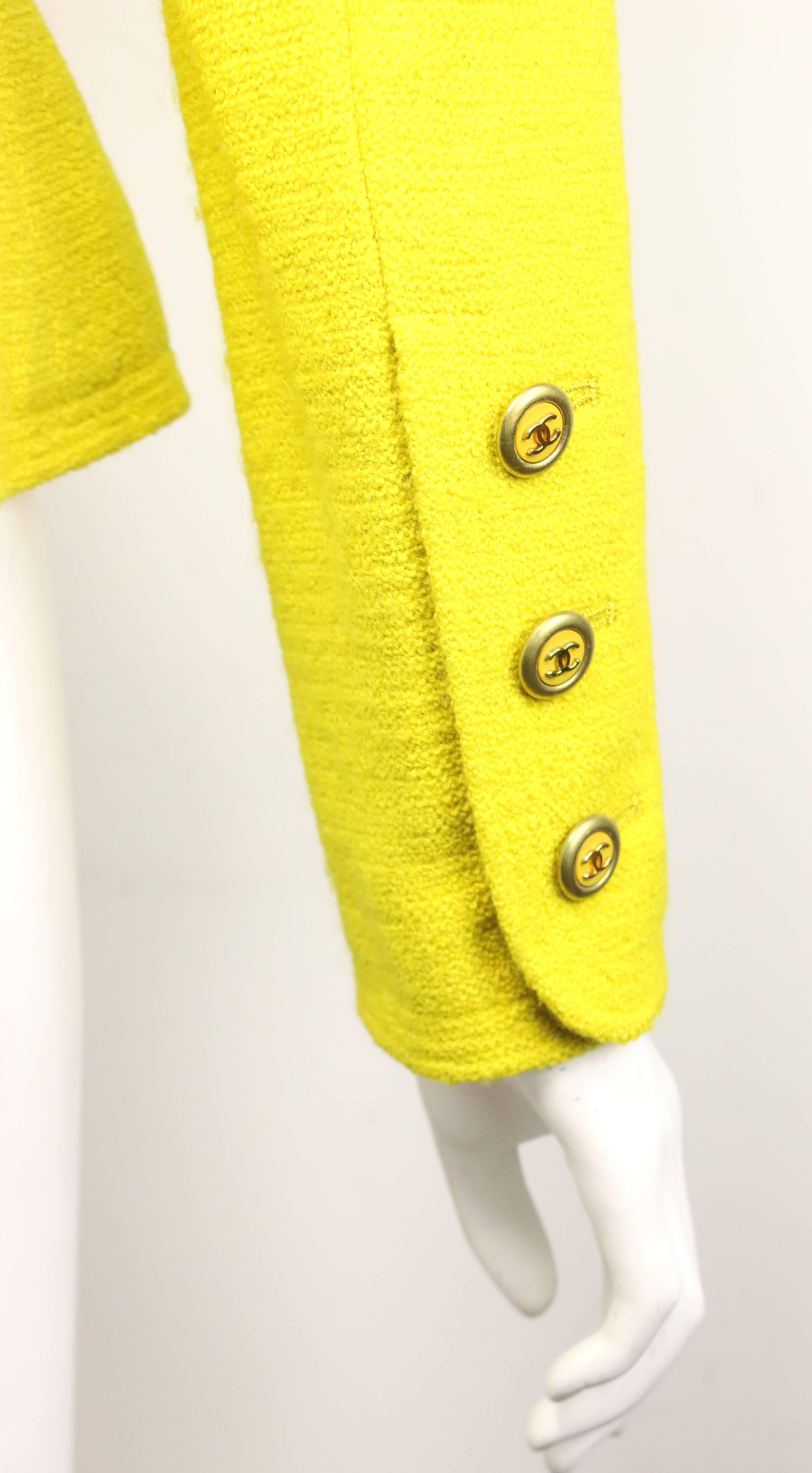 Vintage A/W 1994 Chanel Yellow Wool Jacket In Excellent Condition In Sheung Wan, HK