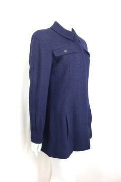 Chaqueta de lana Boucle Vintage Chanel Otoño 1998 Azul Marino Oscuro Sin Usar
