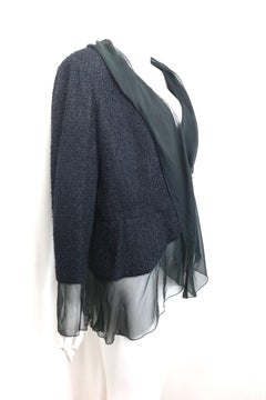 Chanel Black Nylon/Wood Tweed Jacket and Skirt Ensemble with Silk Extension