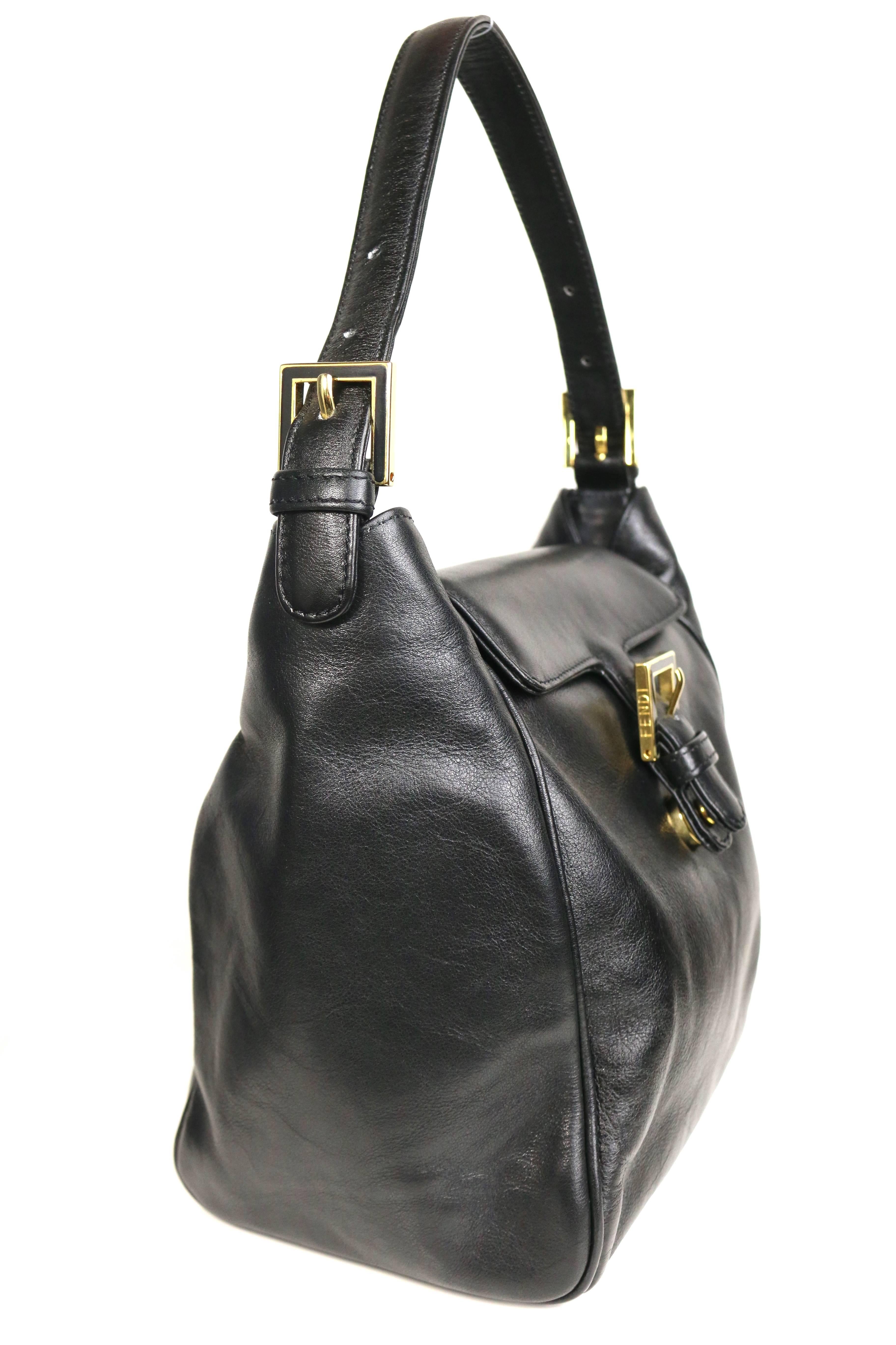 Fendi Black Leather flap Handbag In Excellent Condition In Sheung Wan, HK