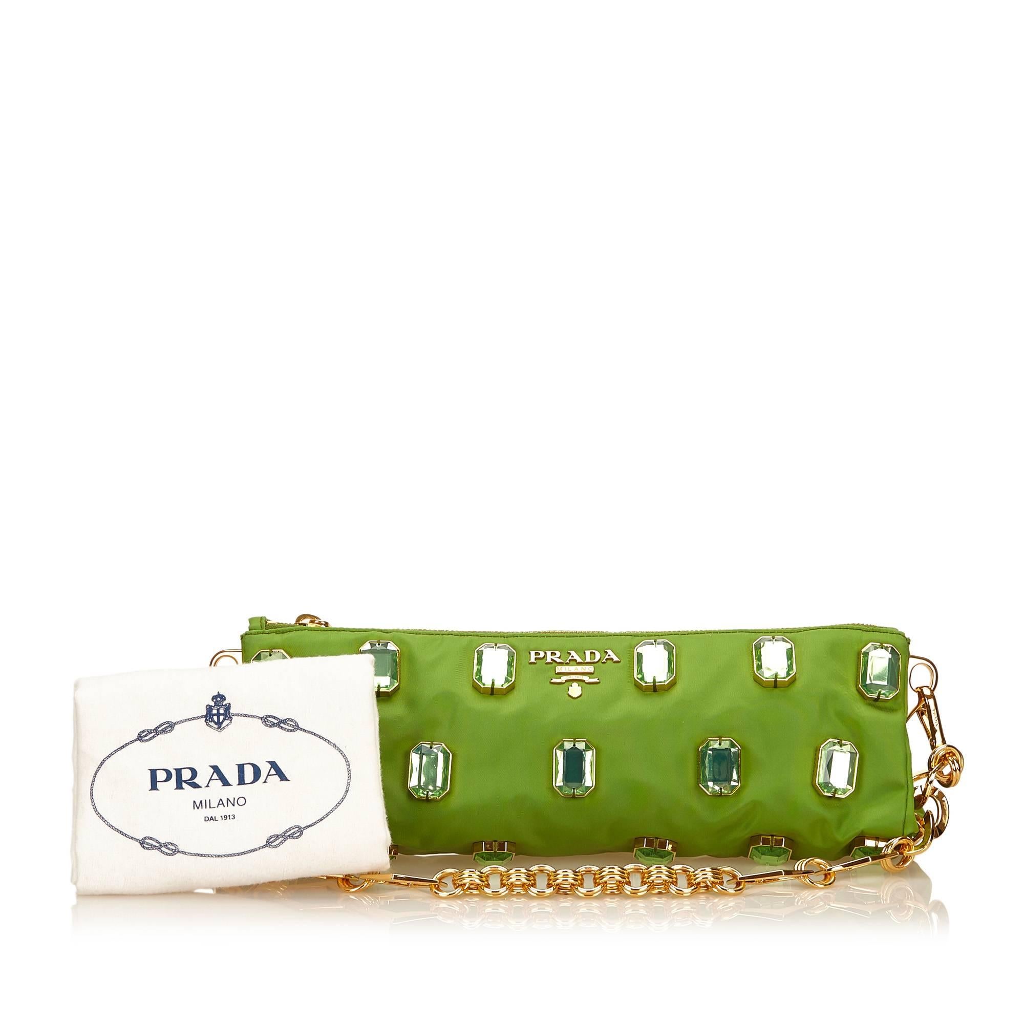 Prada Green Studded Nylon Handbag 4