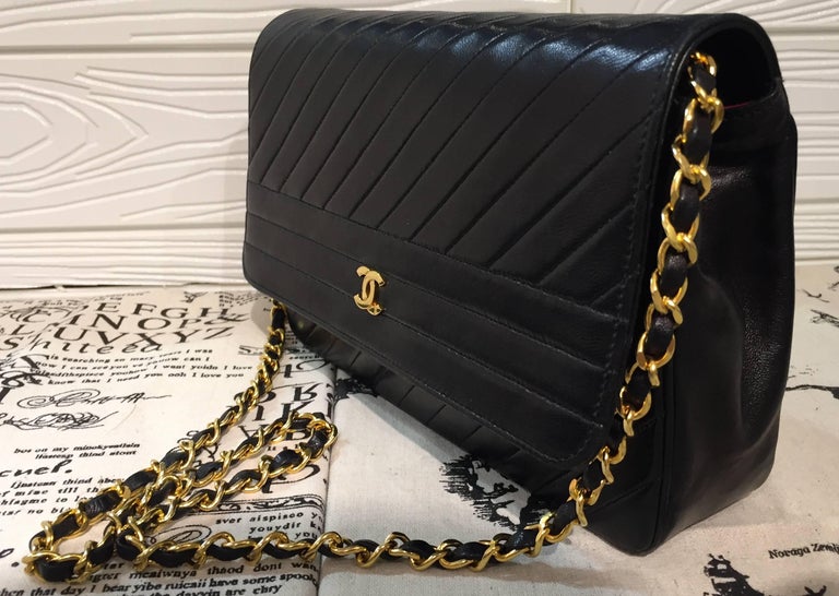 Chanel Classic Black Lambskin Quilted Stripes Shoulder Bag