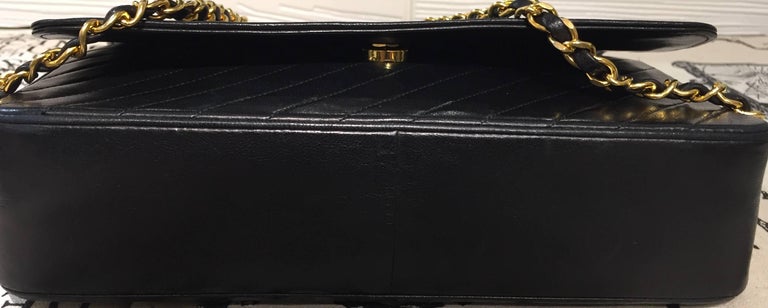Chanel Classic Black Lambskin Quilted Stripes Shoulder Bag at 1stDibs