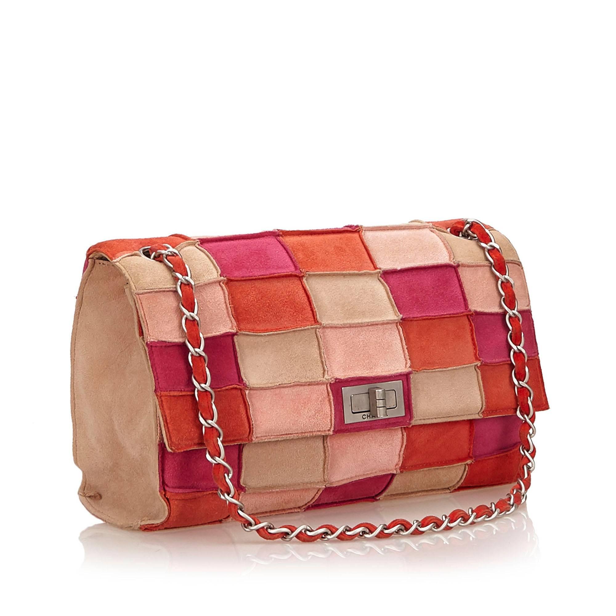 Pink Chanel Multi Coloured Suede Patchwork Flap Shoulder Handbag