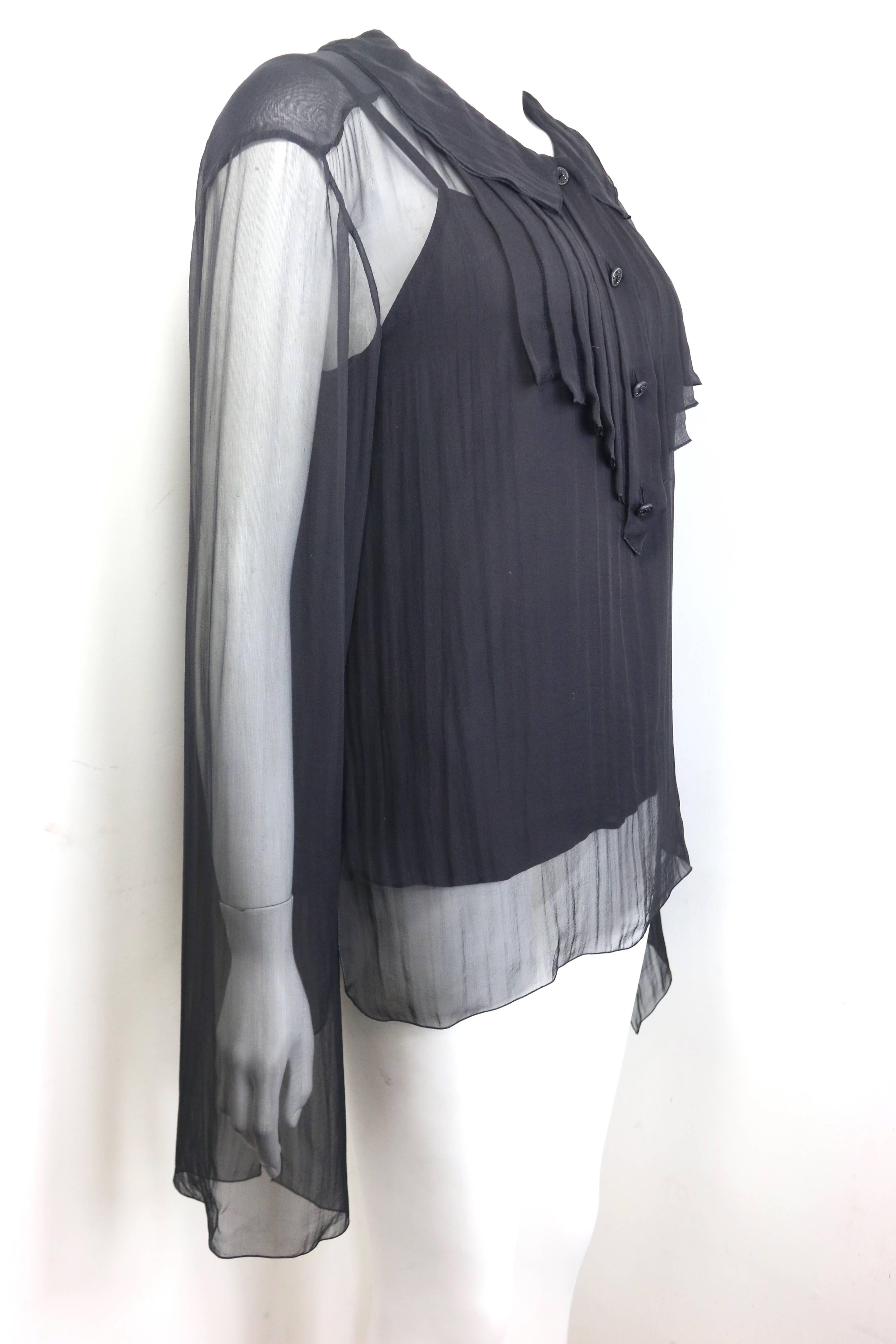 Noir Chanel - Chemisier à manches longues en soie noire transparente  en vente