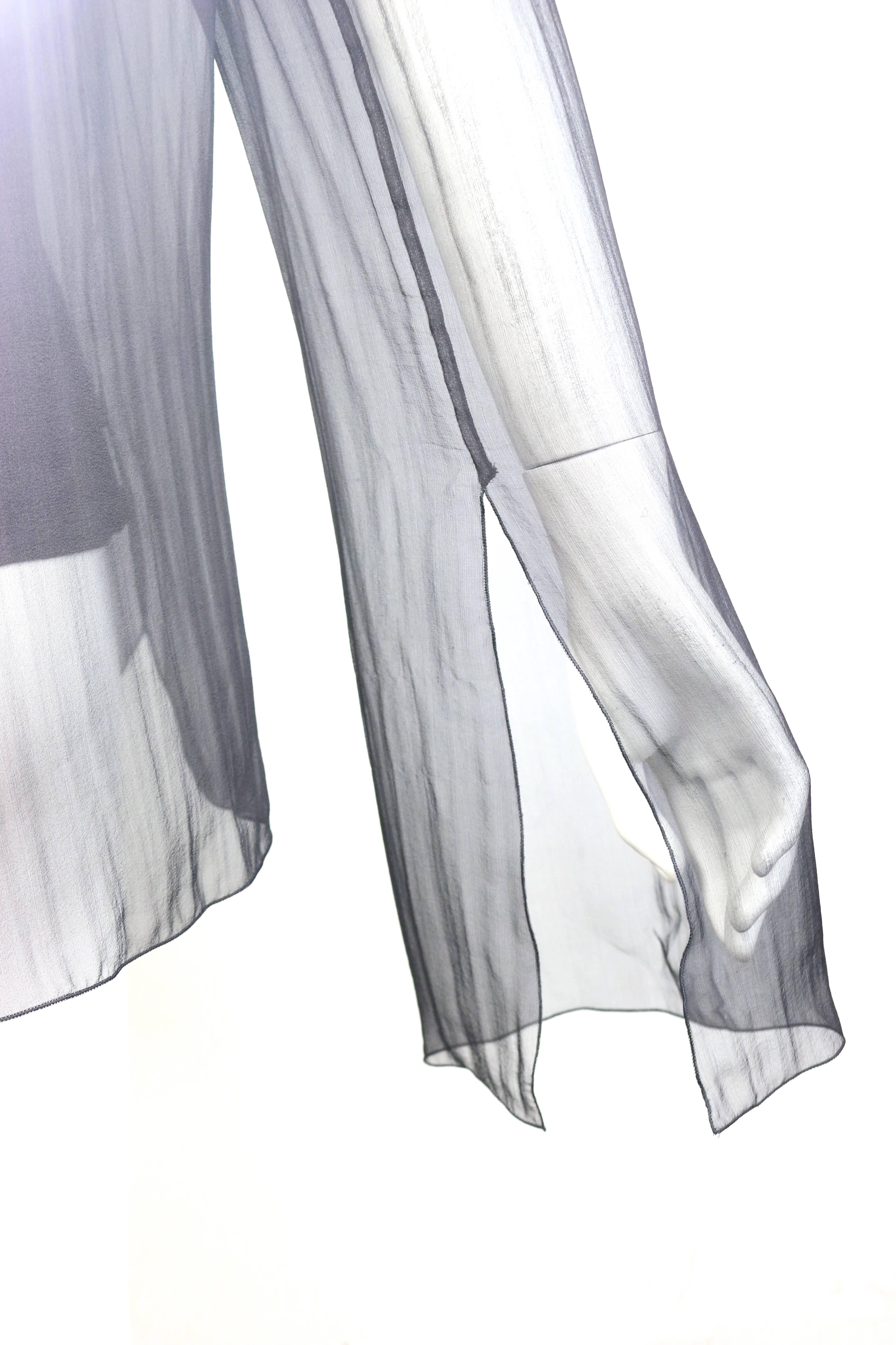 Chanel - Chemisier à manches longues en soie noire transparente  Pour femmes en vente