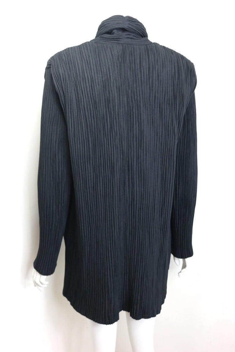 Issey Miyake Black Pleated Shawl Neck Jacket For Sale at 1stDibs