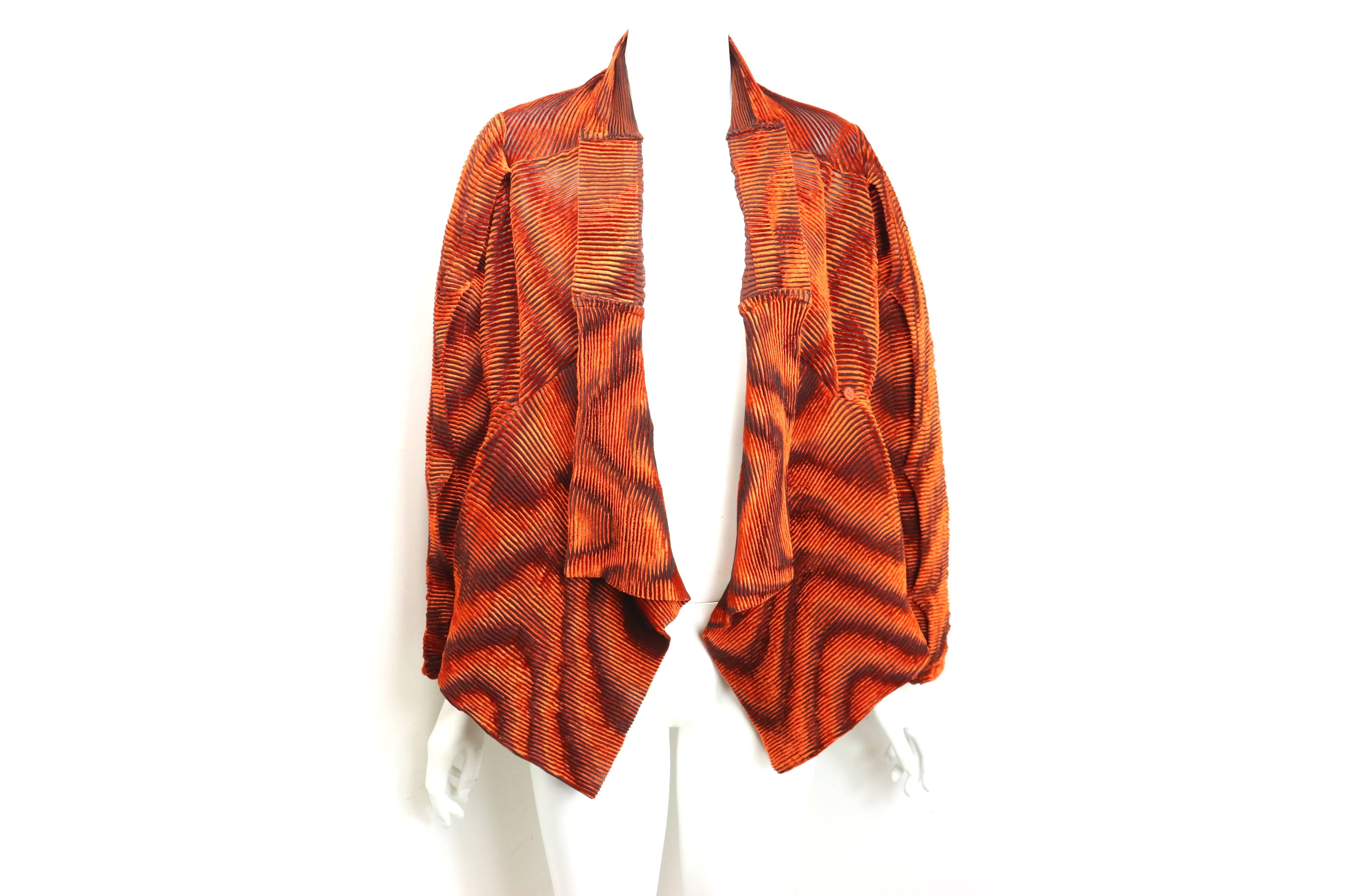 Issey Miyake Orange Velvet Plasma Wave Pleated Bolero Jacket For Sale ...