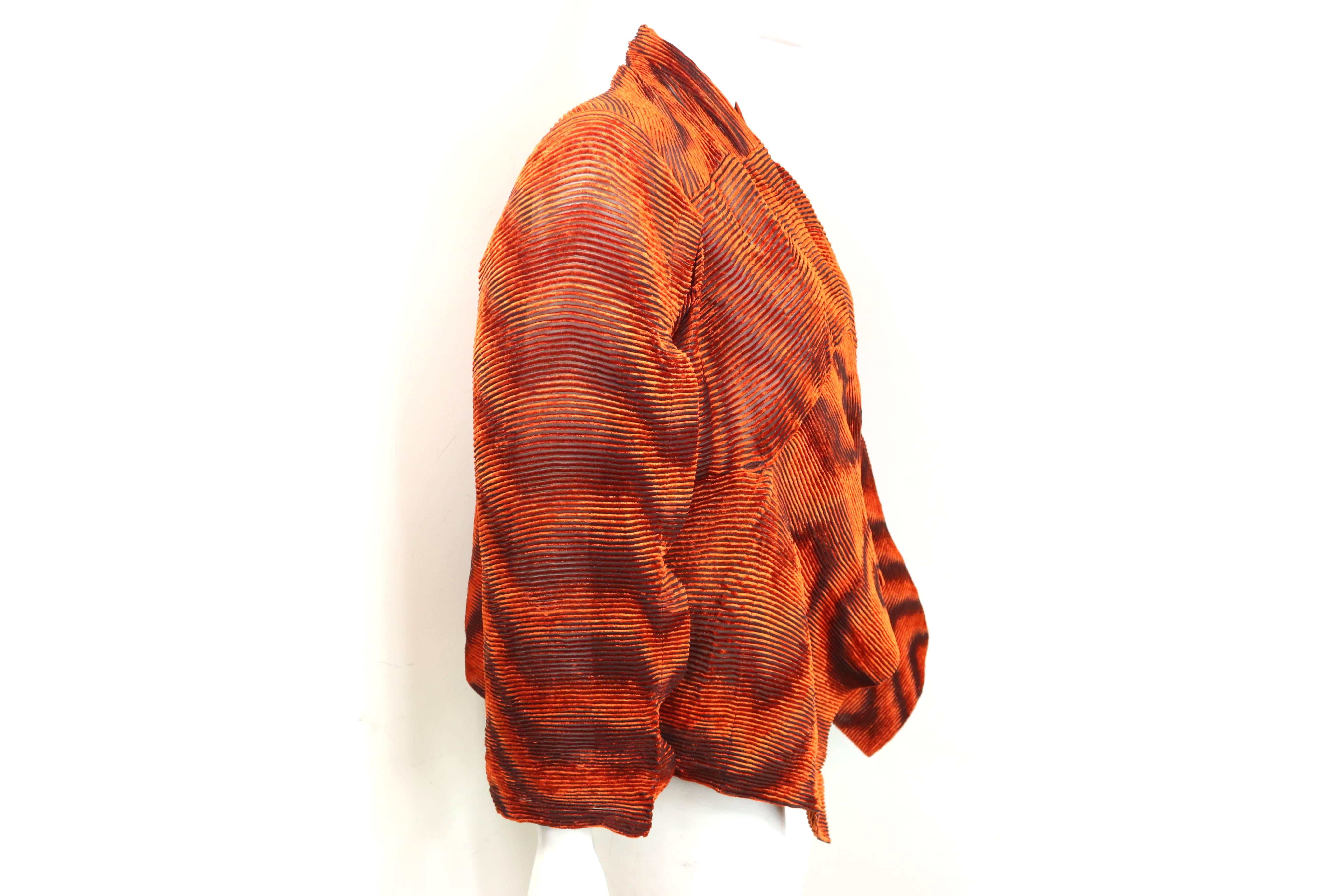 Women's Issey Miyake Orange Velvet Plasma Wave Pleated Bolero Jacket