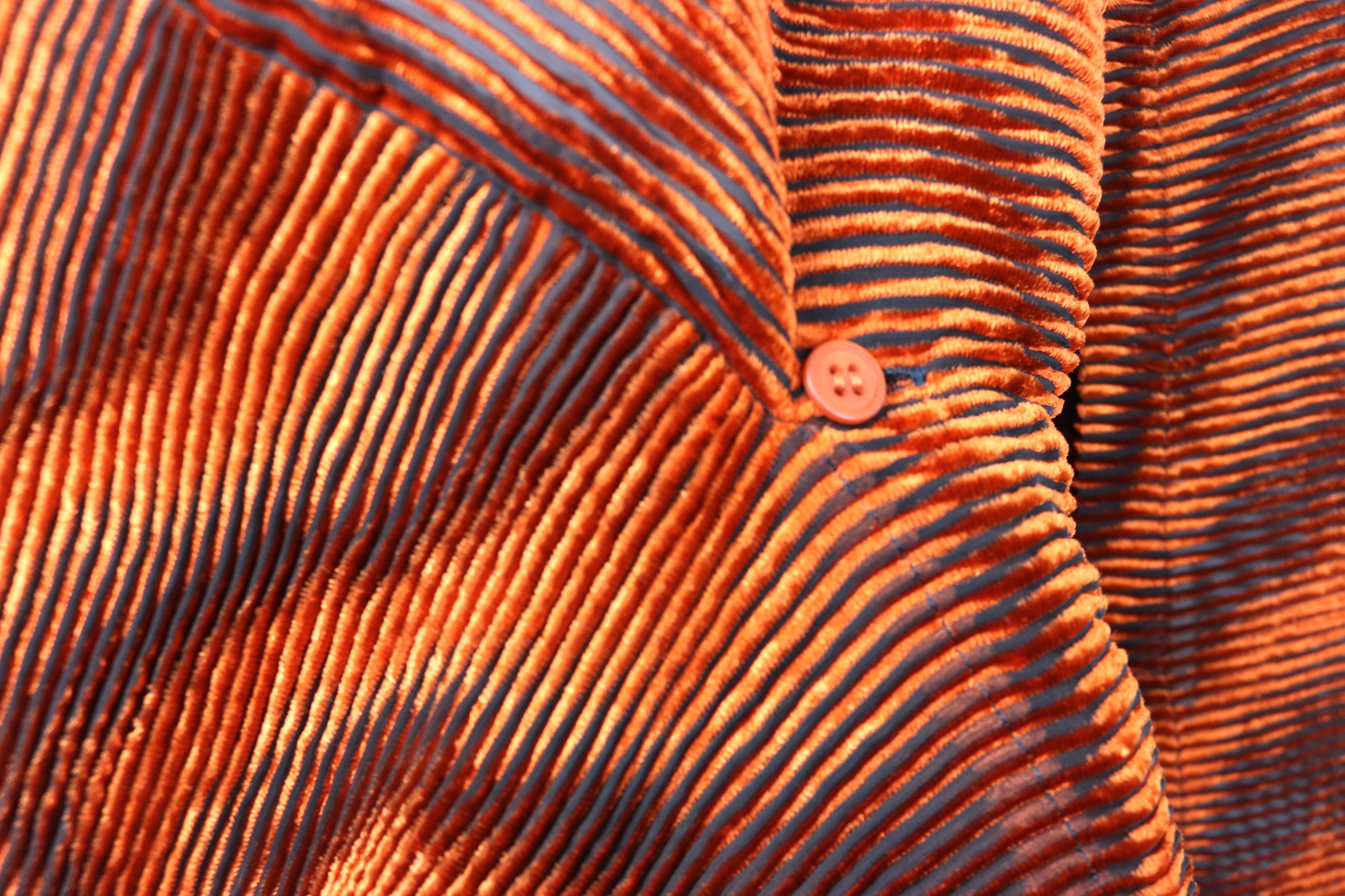 Issey Miyake Orange Velvet Plasma Wave Pleated Bolero Jacket 3