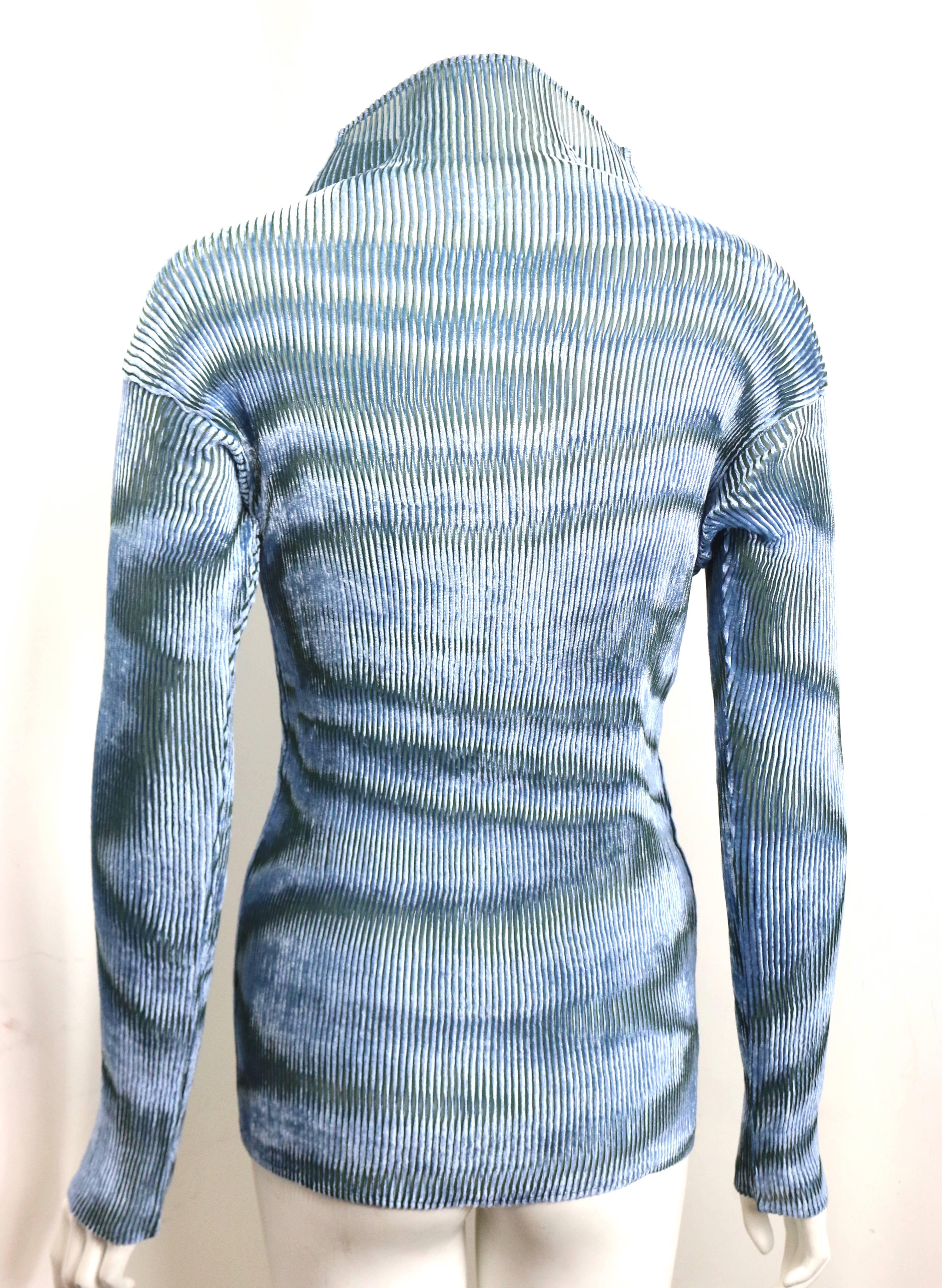 Issey Miyake Blue Velvet Plasma Wave Pattern Long Sleeved High Neck Top  In New Condition In Sheung Wan, HK