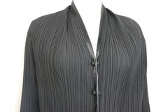 Issey Miyake Black Pleated Long Coat and Skirt Ensemble