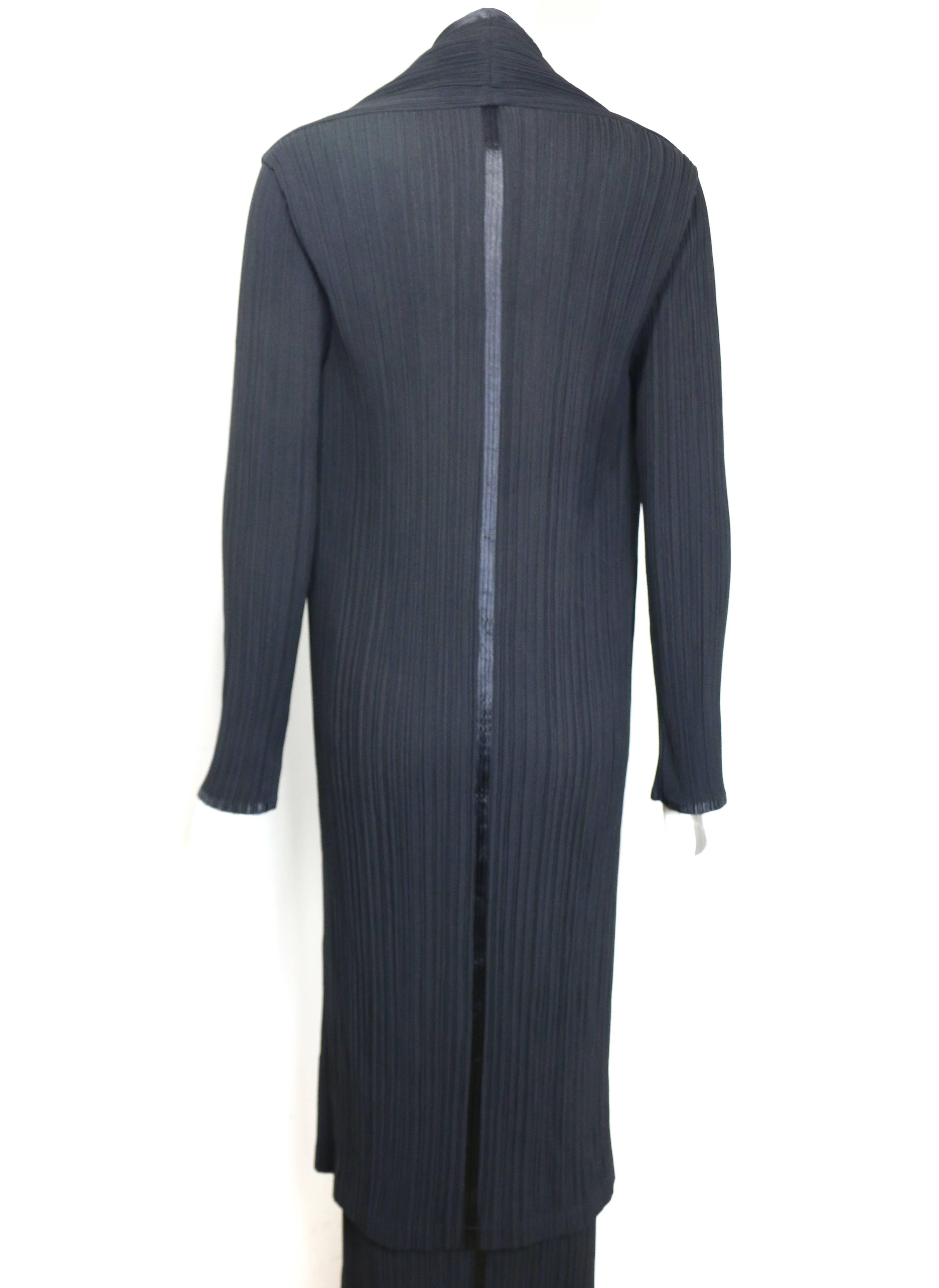 Women's Issey Miyake Black Pleated Long Coat and Skirt Ensemble  For Sale