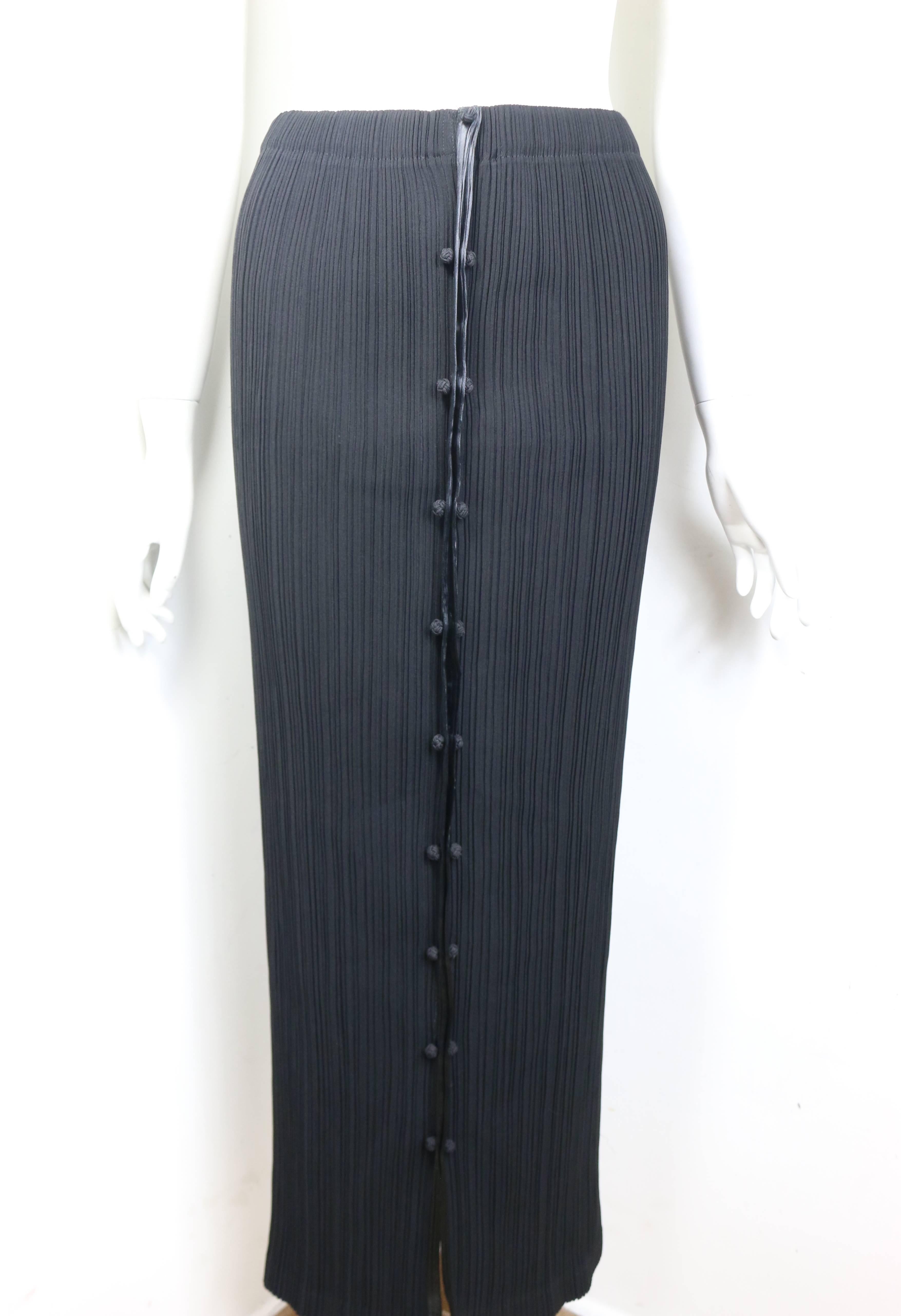 Issey Miyake Black Pleated Long Coat and Skirt Ensemble For Sale at 1stDibs
