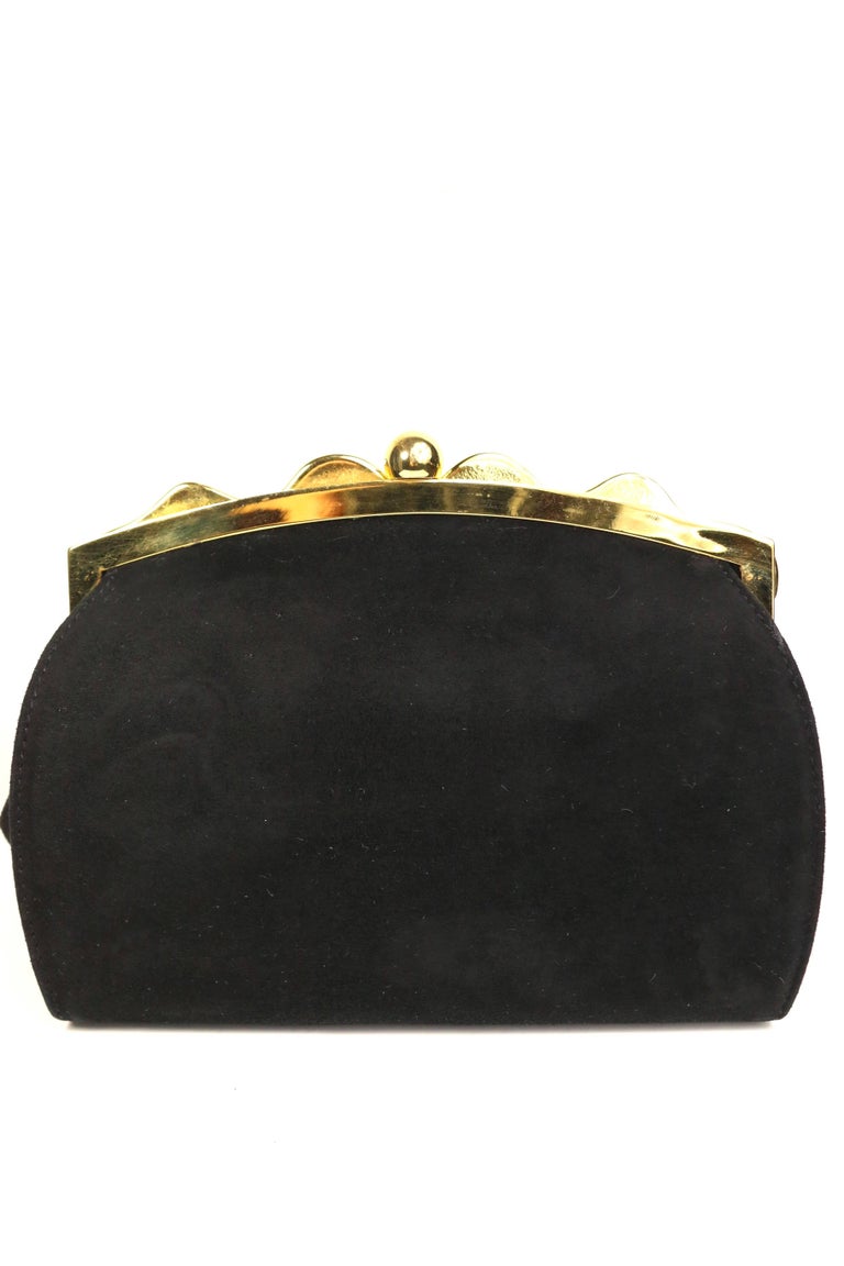 Rodo Black Suede Gold Toned Rhinestones Evening Clutch Shoulder Bag For Sale at 1stdibs