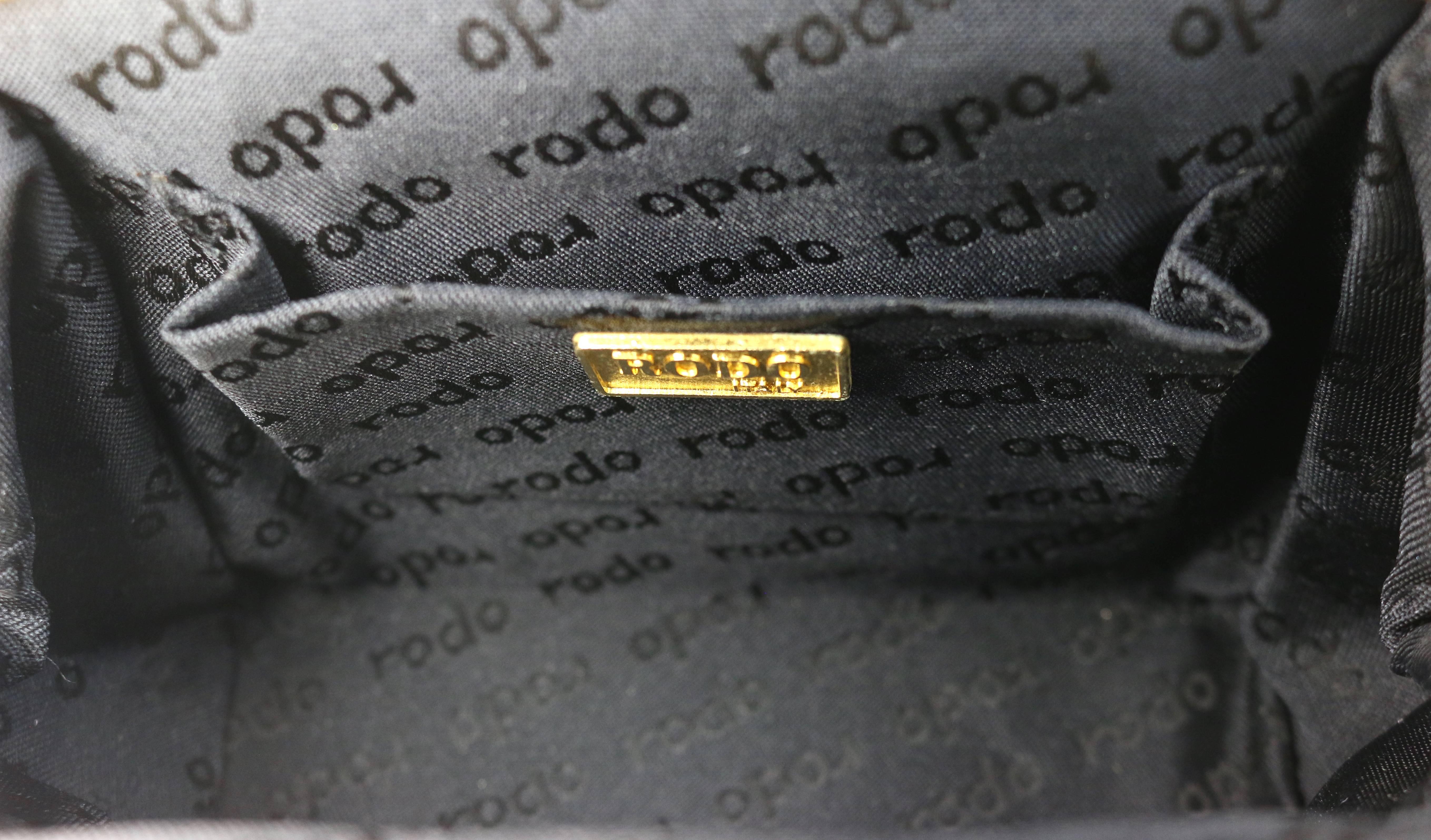 Women's Rodo Black Suede Gold Toned Rhinestones Evening Clutch Shoulder Bag