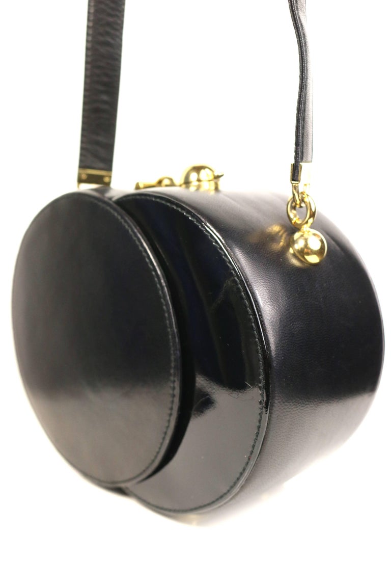 Franco Bellini Black Lambskin/Patent Leather Round Shoulder Bag at 1stdibs